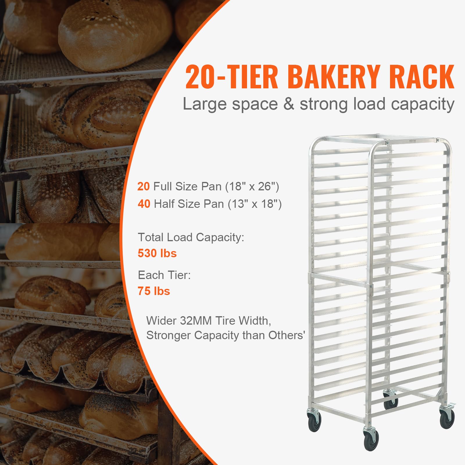 Foto 4 pulgar | Bun Pan Rack Vevor, 20 Niveles, Comercial, Con Ruedas De Freno, Aluminio - Venta Internacional.