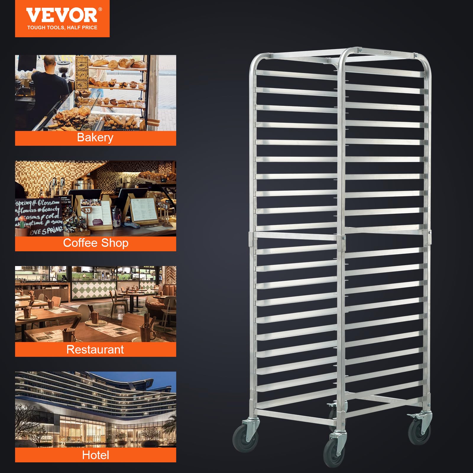 Foto 8 pulgar | Bun Pan Rack Vevor, 20 Niveles, Comercial, Con Ruedas De Freno, Aluminio - Venta Internacional.