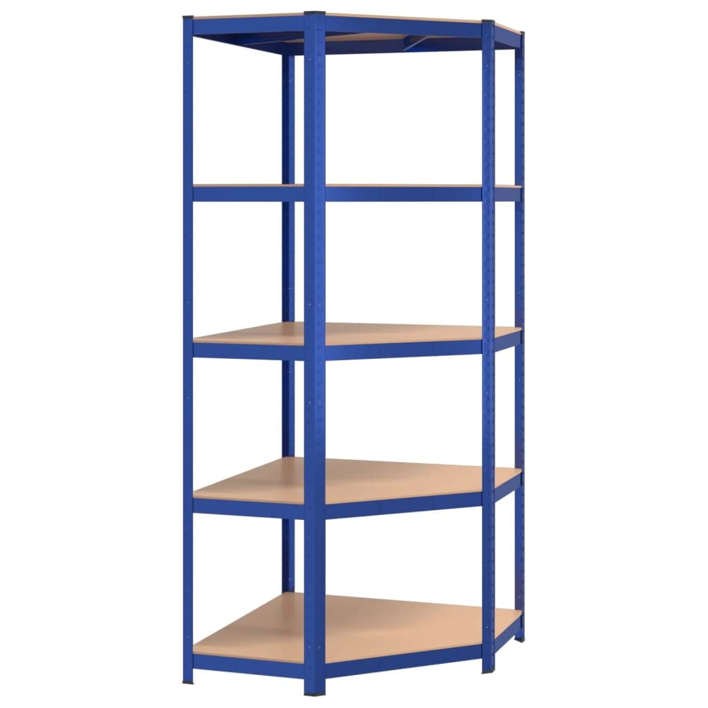 Estante De Esquina Vidaxl De 5 Capas De Acero Azul Y Madera Artificial - Venta Internacional.