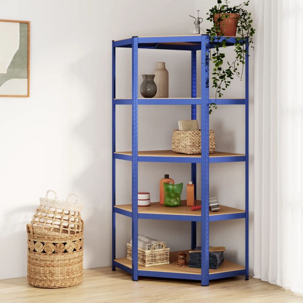 Foto 2 | Estante De Esquina Vidaxl De 5 Capas De Acero Azul Y Madera Artificial - Venta Internacional.