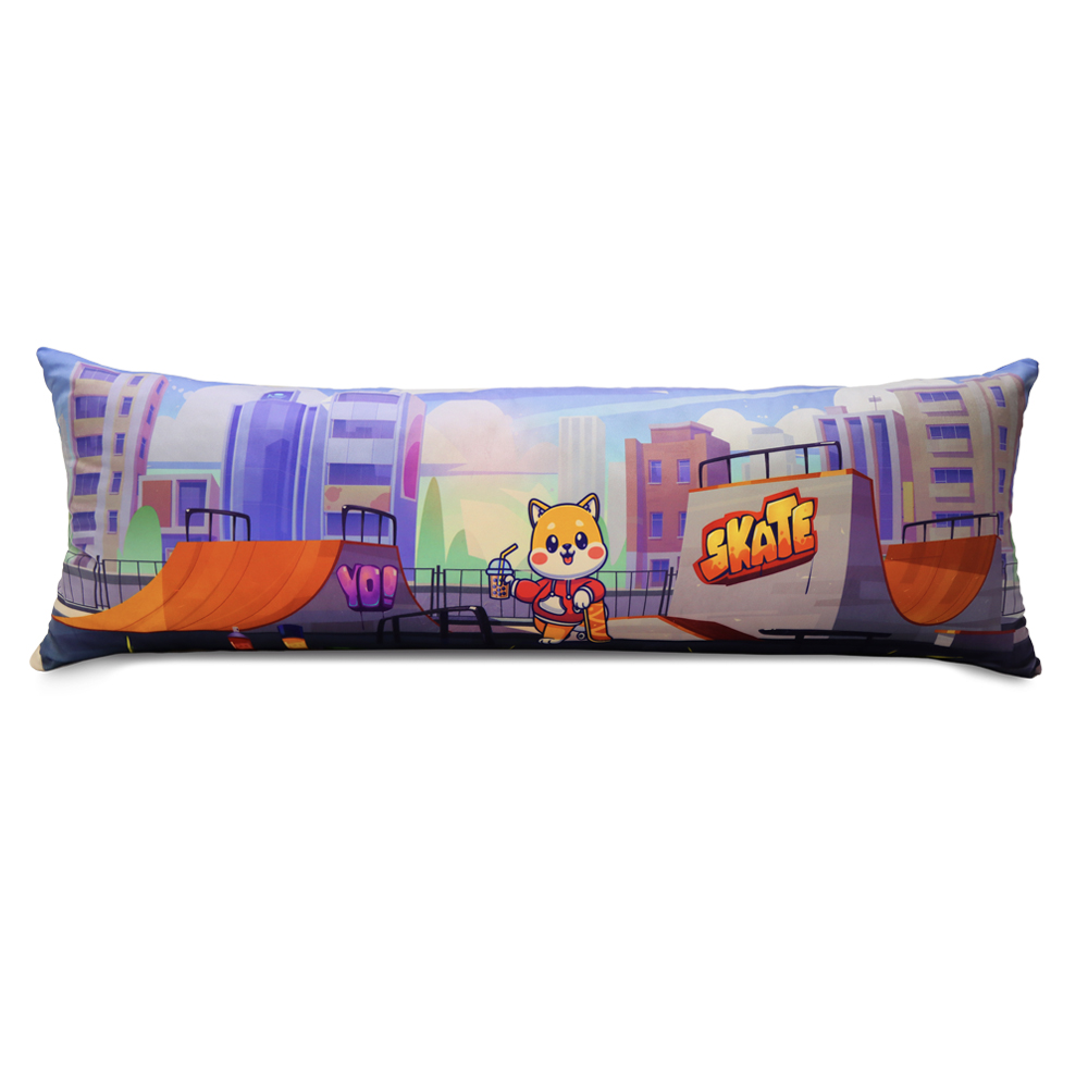 Almohada Super Larga Abrazable Terciopelo Gatito Skate