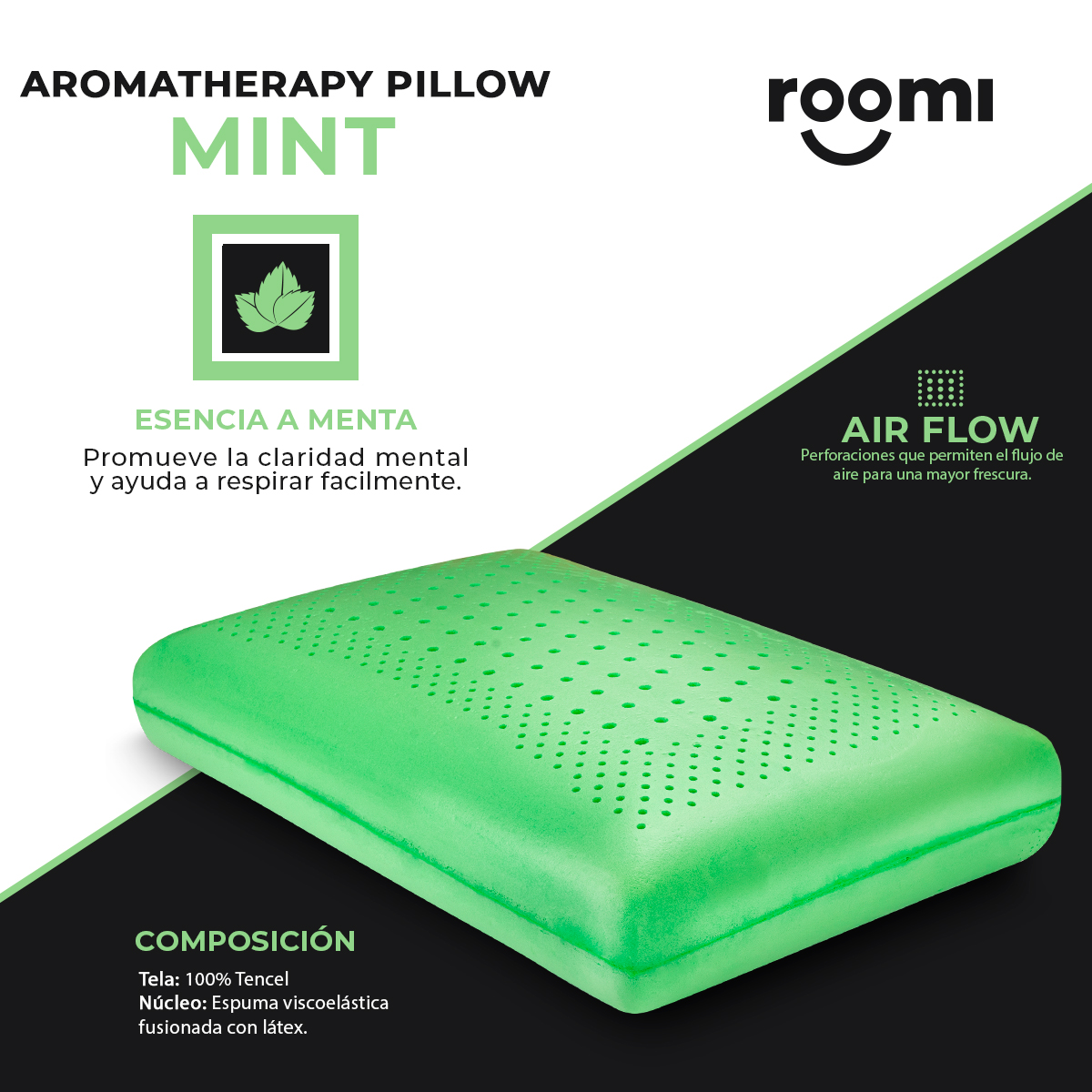 Foto 3 pulgar | Almohada Estándar Roomi Memory Foam con Aromaterapia Menta