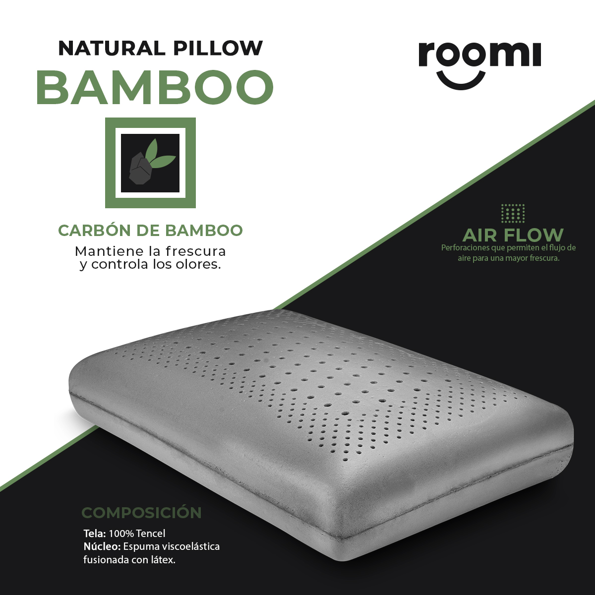 Foto 2 | Almohada Estándar Látex Sense Infusión Carbón de Bambú