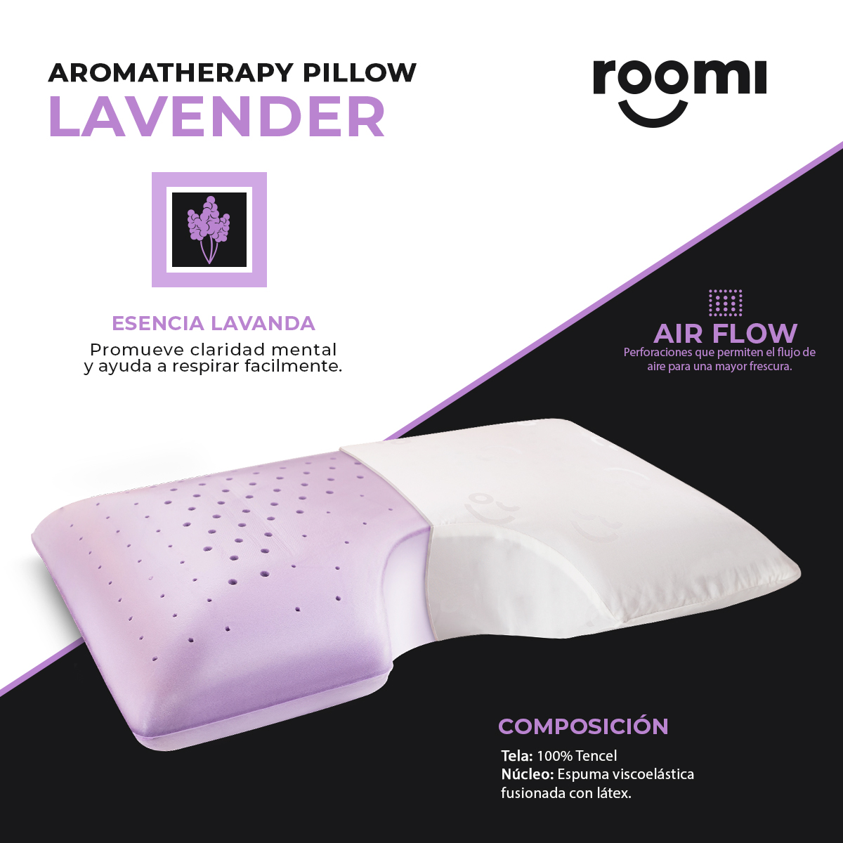 Foto 3 pulgar | Almohada Shoulder Roomi Aromaterapia Esencia Lavanda Queen Size