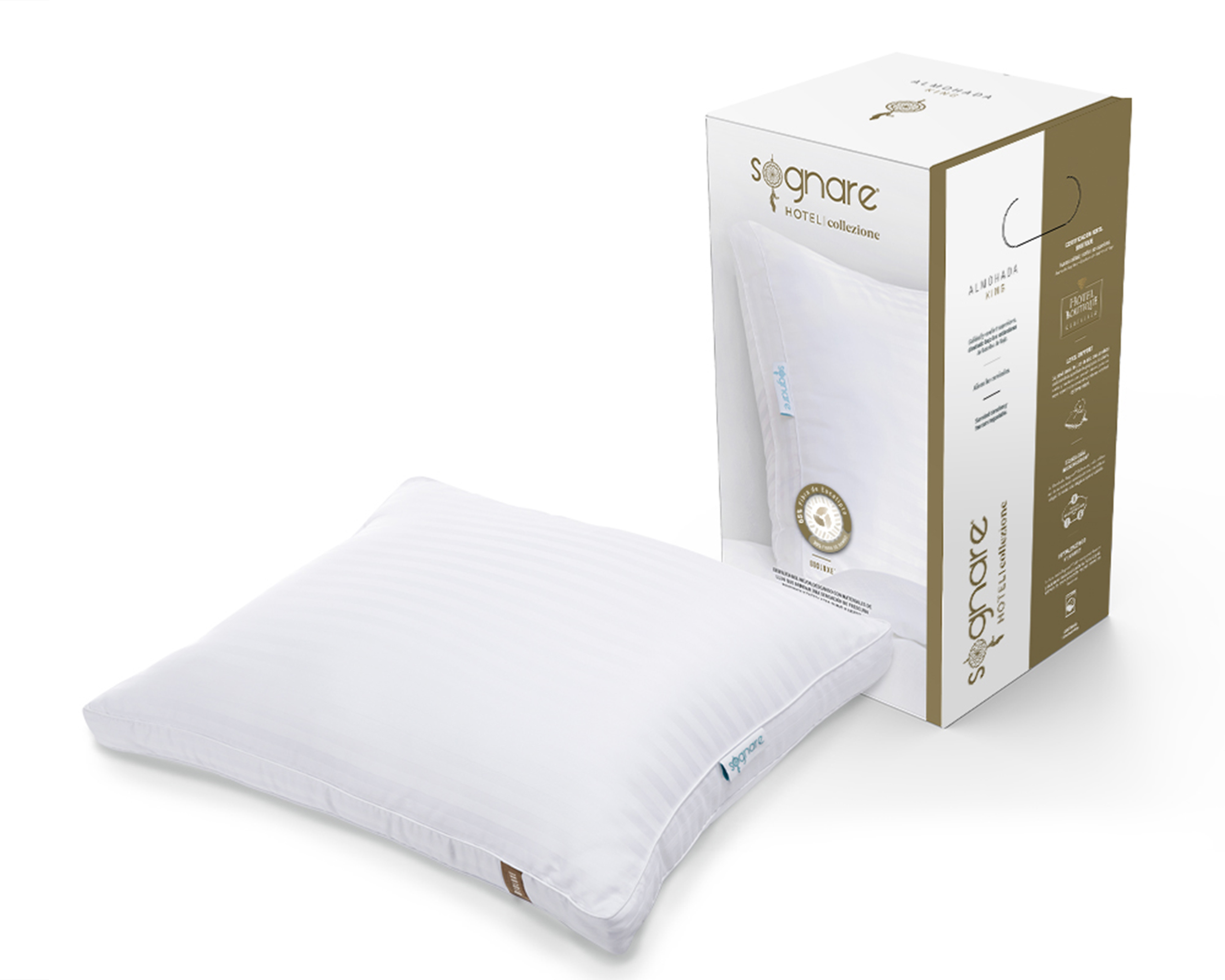 Almohada Sognare Collezione King Size Relleno Firme de Fibras de Eucalipto Y Bambú Certificación Hotel Boutique