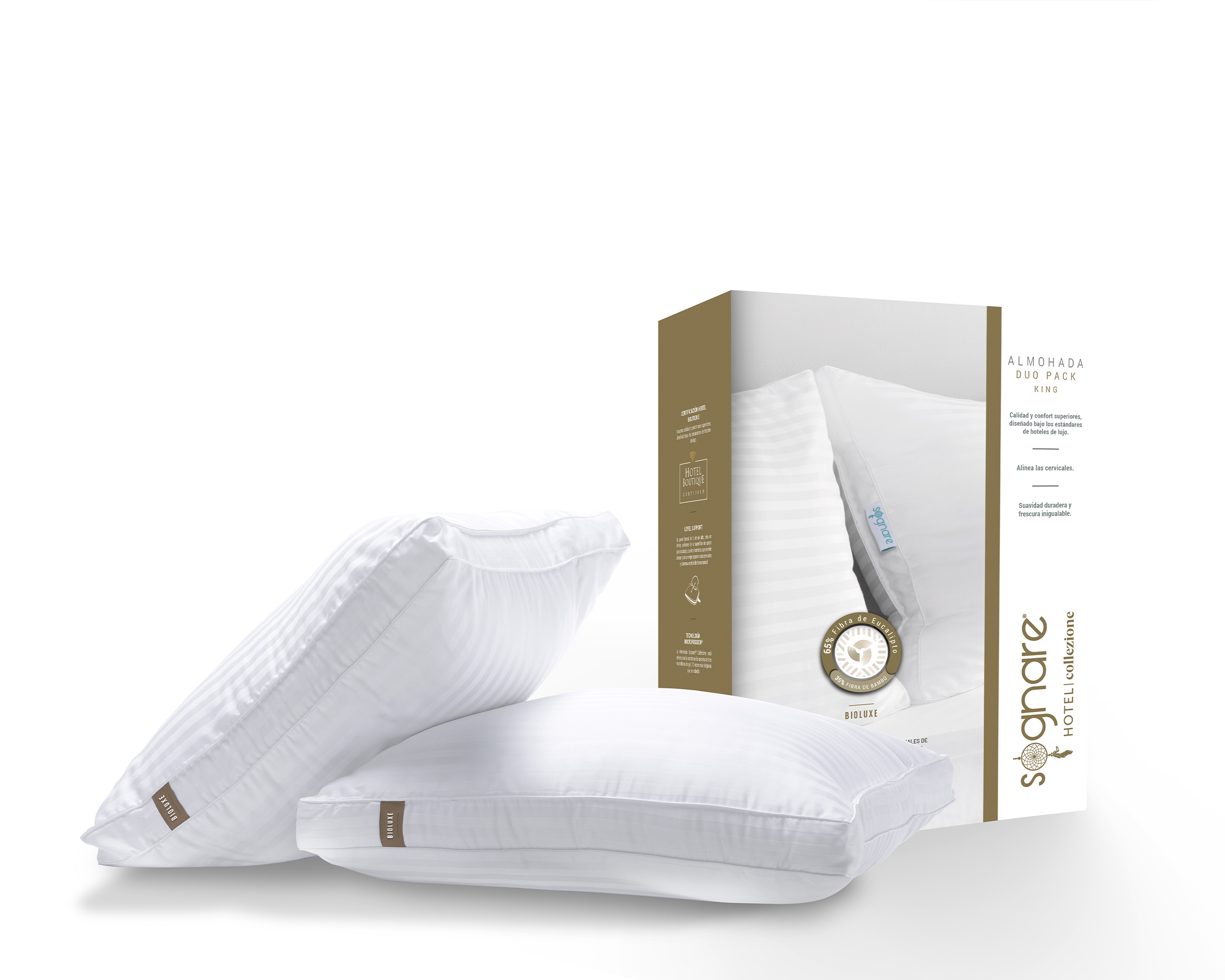 Almohadas Sognare Collezione King Size Blancas Relleno Firme 2 Piezas