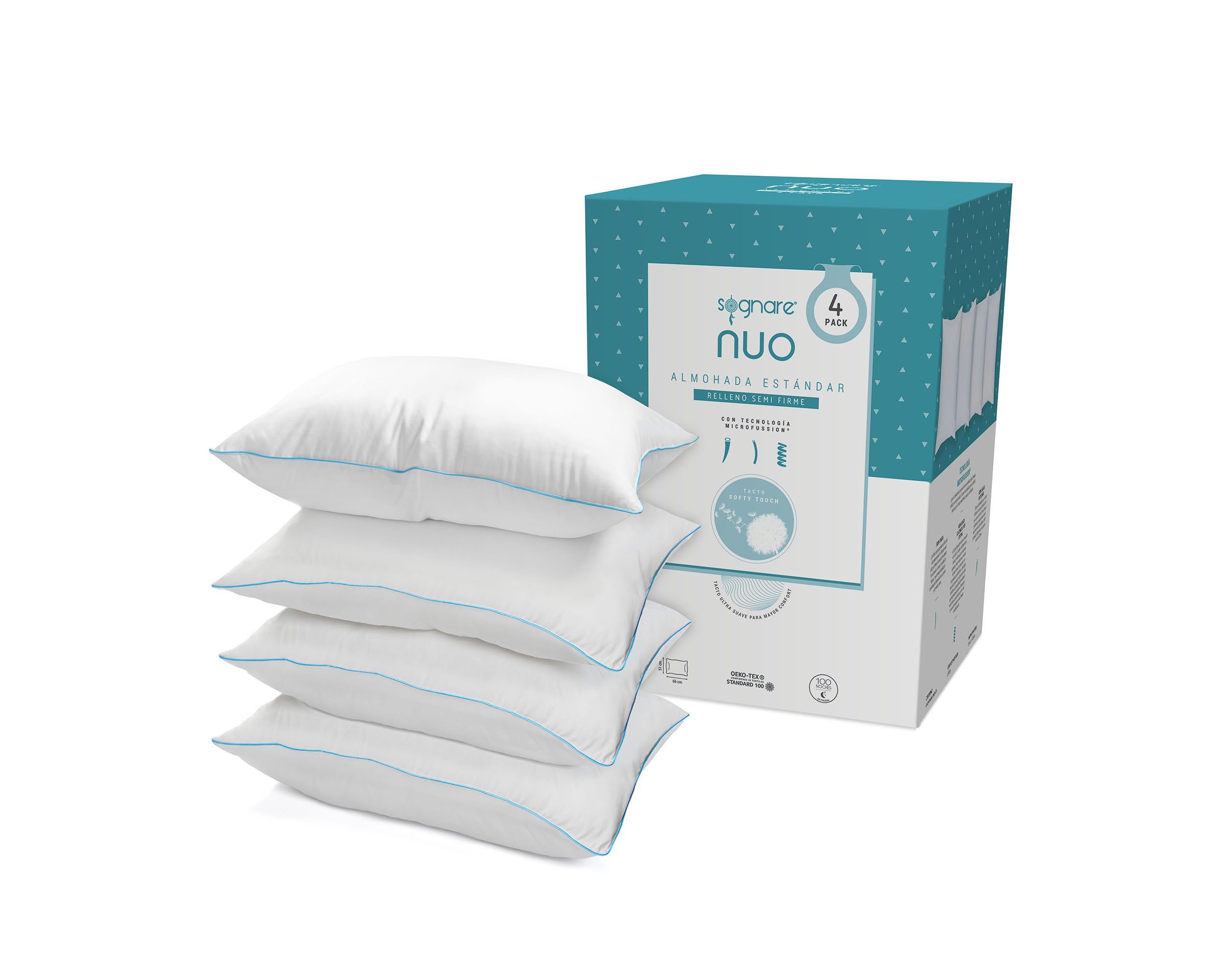 Foto 2 pulgar | Almohada Sognare Nuo 4 Pack King Size Semi Firme Con Microfibras De Gel Lavable