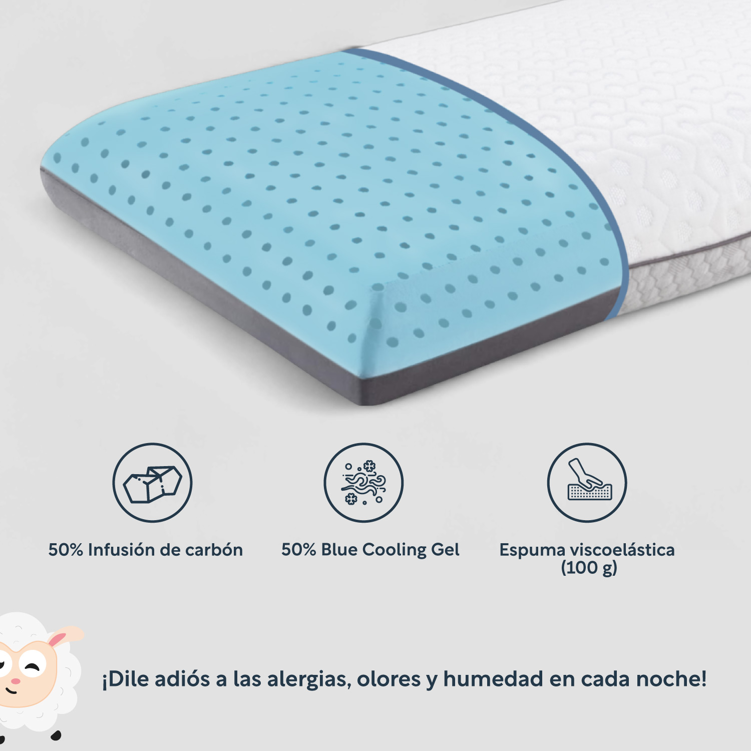 Foto 3 pulgar | Almohada Memory Foam 2 En 1 Bluecooling Gel + Graphite Carbon