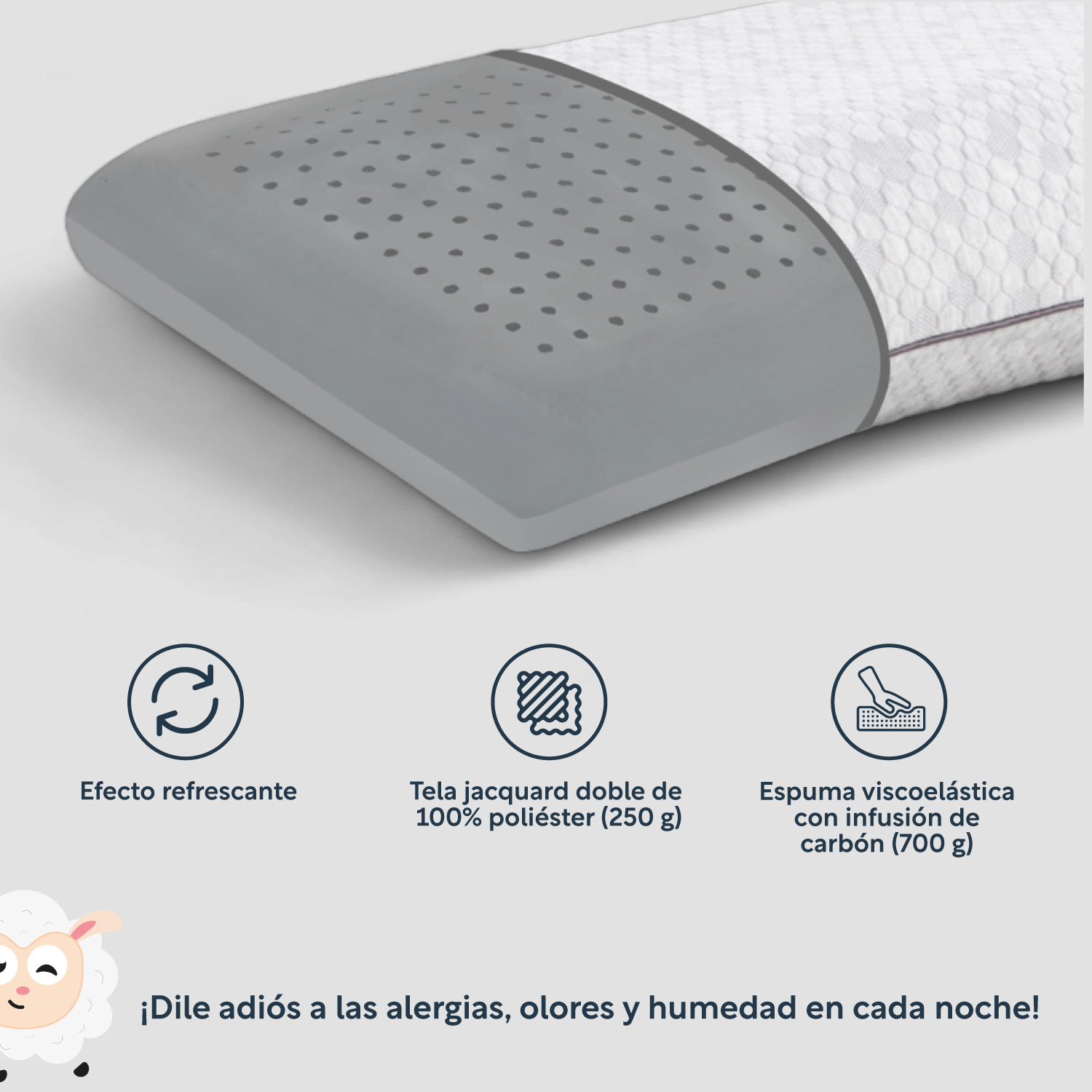 Foto 2 | Almohada Queen Memory Foam Graphite Carbón Viscoelástica