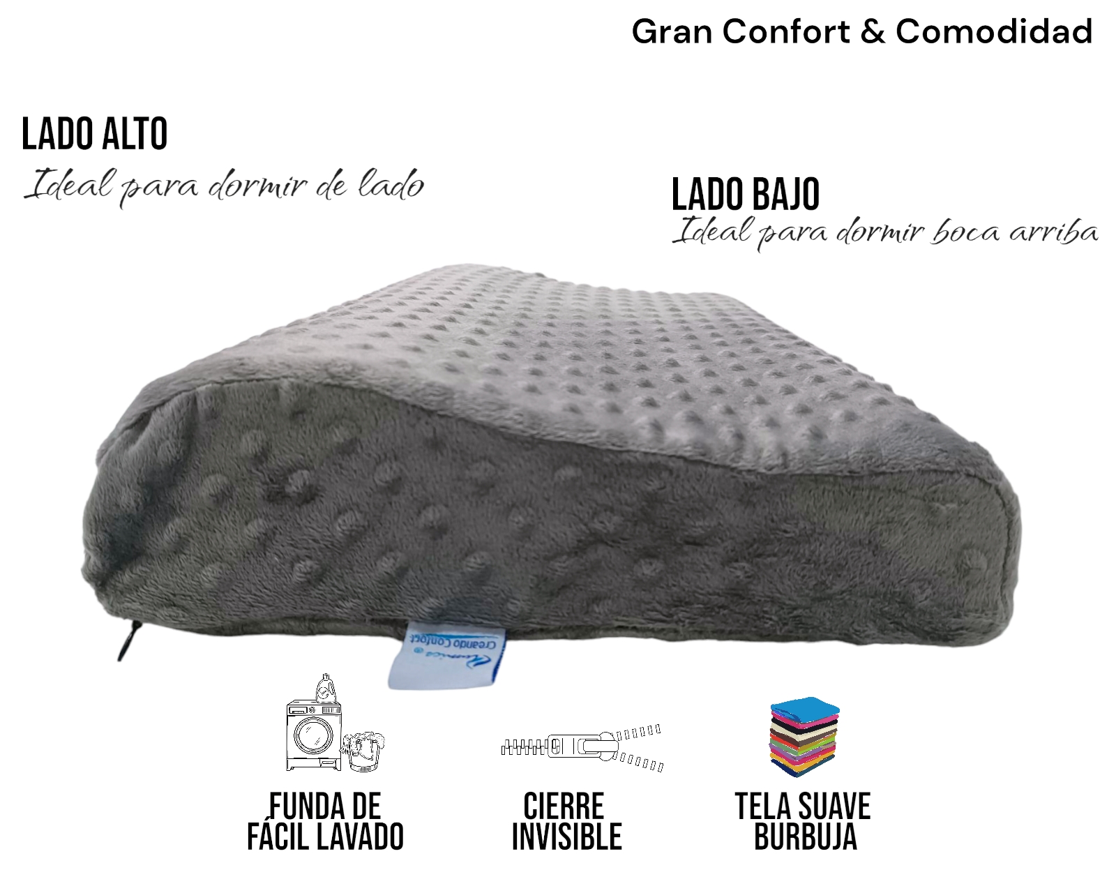 Foto 4 | Almohada Cervical Para Descanso Lunics   Tela Minky Color Gris Oxford