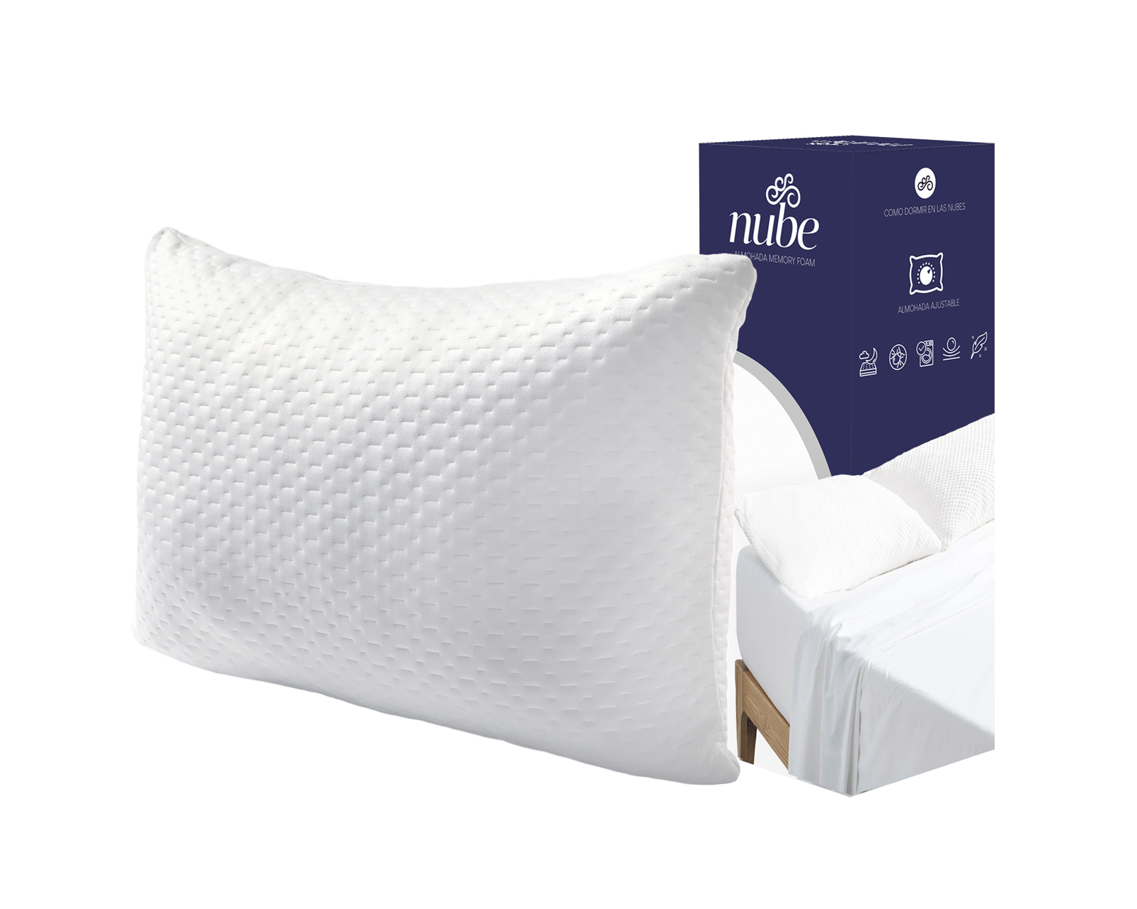 Almohada Memory Foam Gel Ajustable Estándar Soporte Ergonómico Nube Color Blanco