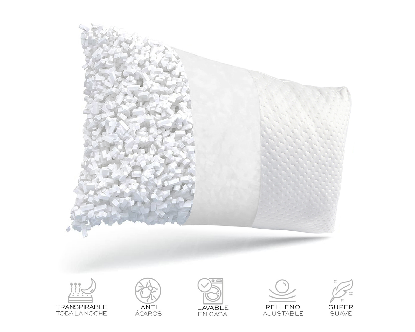 Foto 2 | Almohada Memory Foam Gel Ajustable Estándar Soporte Ergonómico Nube Color Blanco