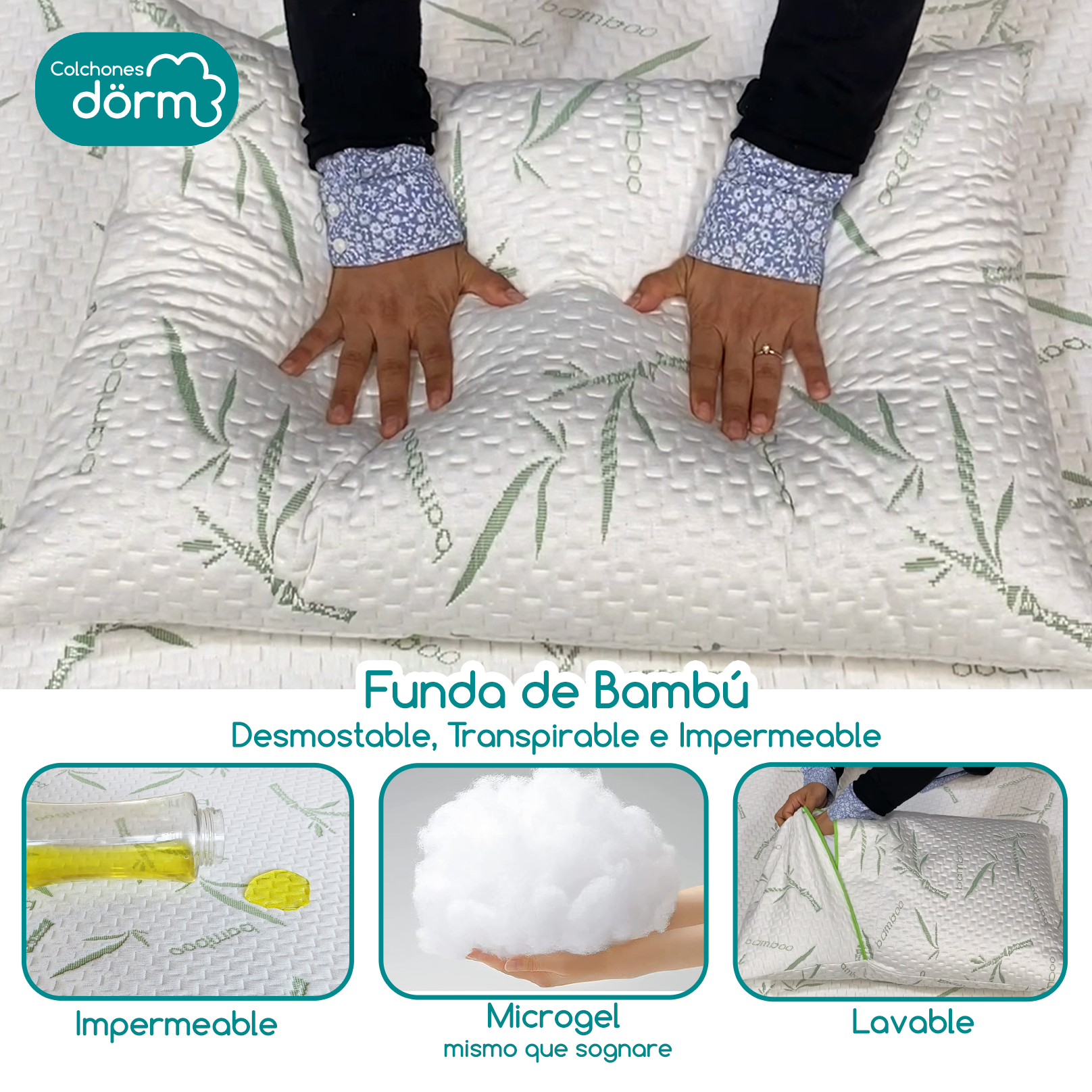 Foto 3 pulgar | Almohadas de Bambu Transpirable de Microgel funda de Bambú
