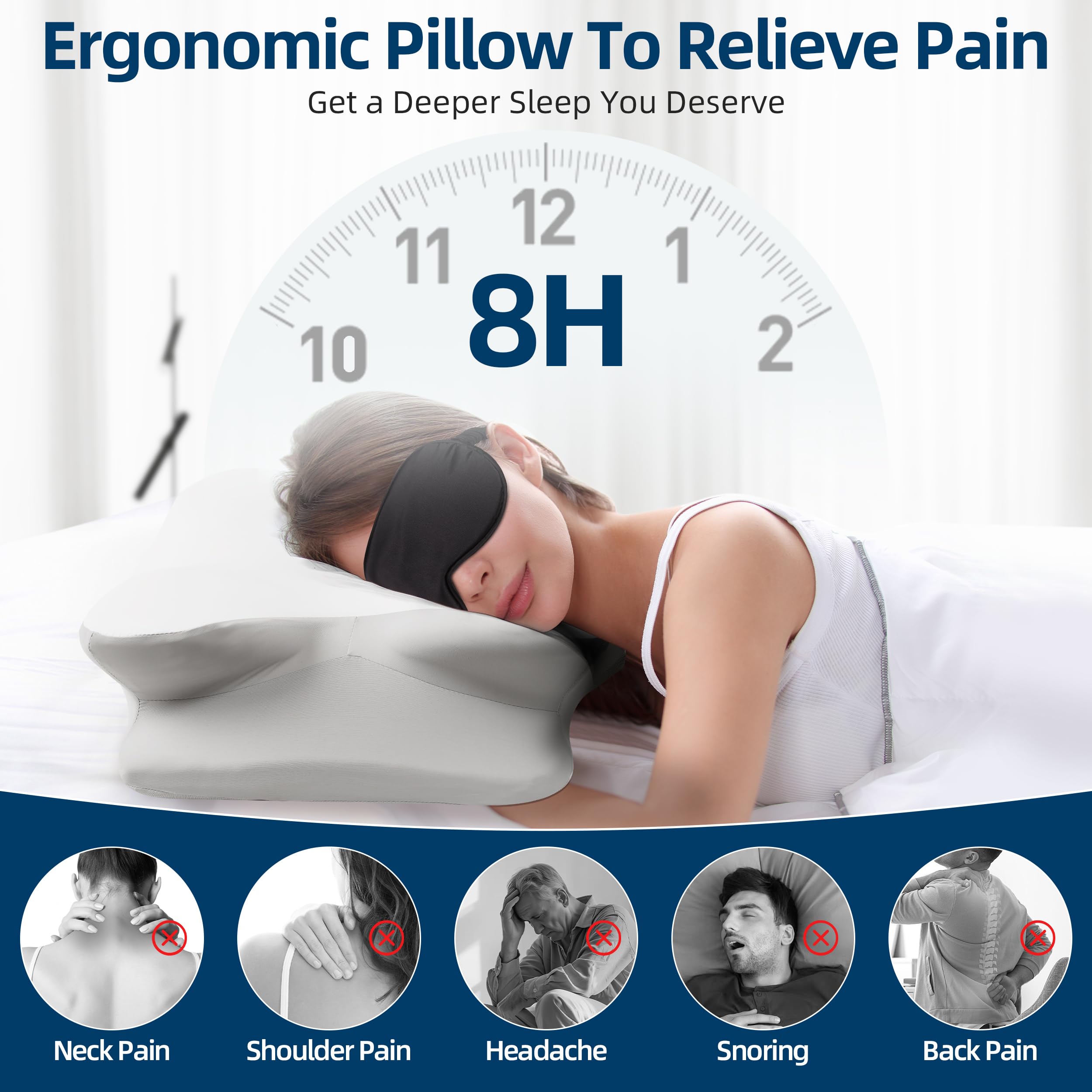 Foto 3 pulgar | Almohada Cervical de Espuma Viscoelásticacon Máscara para Ojos - Venta Internacional