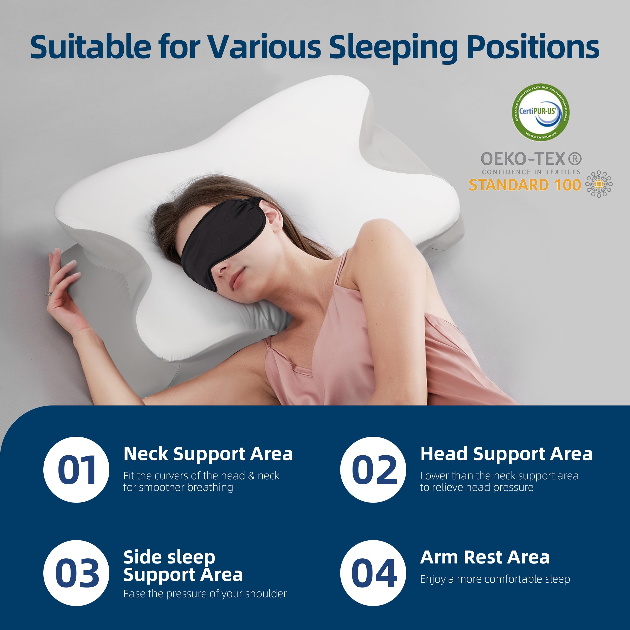 Foto 6 pulgar | Almohada Cervical de Espuma Viscoelásticacon Máscara para Ojos - Venta Internacional