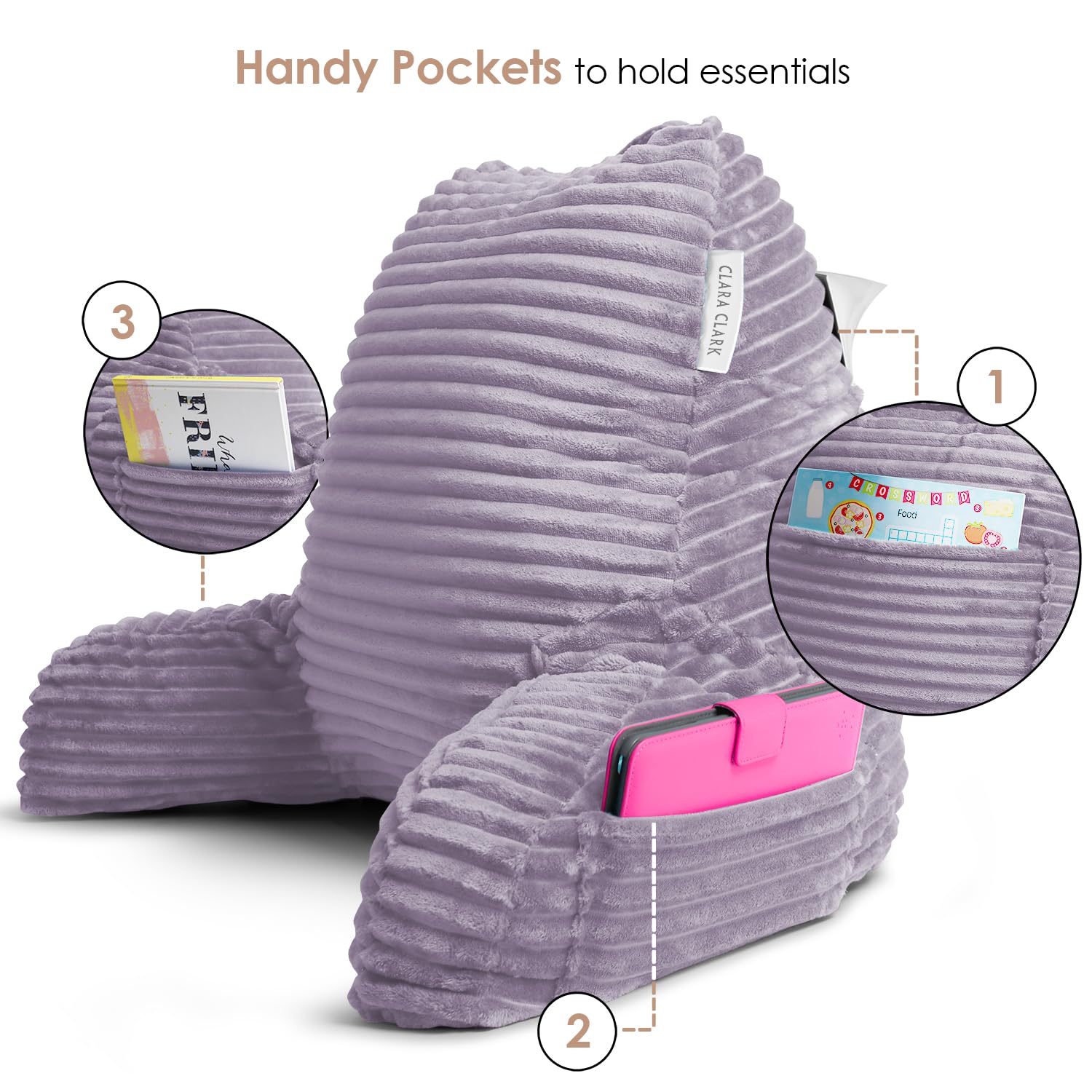 Foto 3 pulgar | Cojín De Lectura Clara Clark Para Cama Adulto Con Respaldo Para Espalda, Color Morado - Venta Internacional.