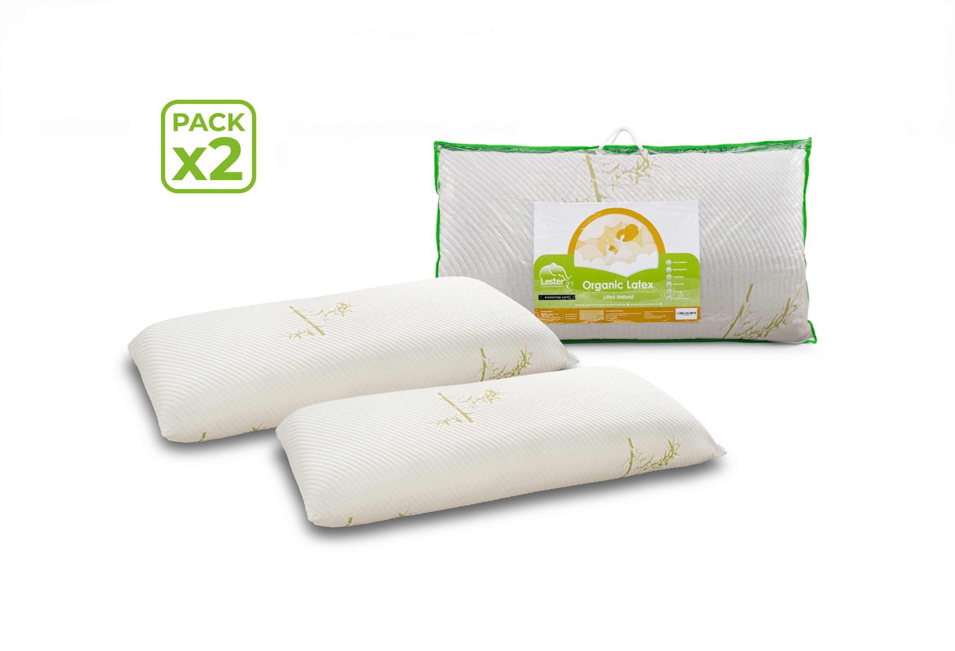 Paquete De 2 Almohadas Tamaño King Size De Látex Natural Con Funda De Bambú Lavable - Lester Organic Látex