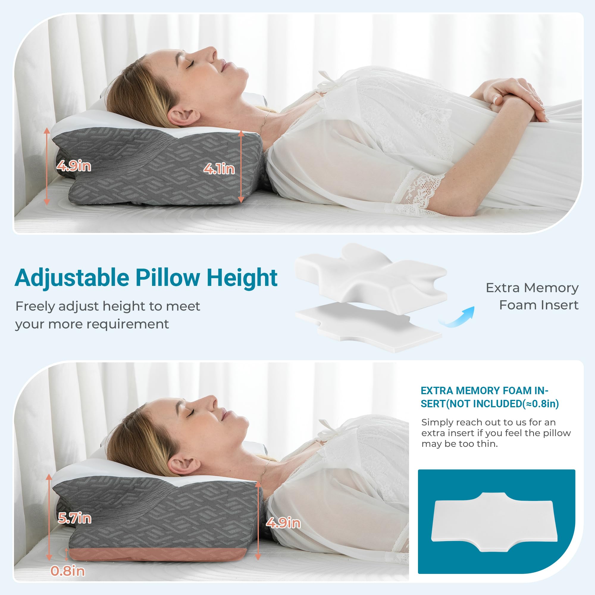 Foto 5 pulgar | Almohada Cervical Elviros De Espuma Viscoelástica Para Aliviar El Dolor De Cuello - Venta Internacional.