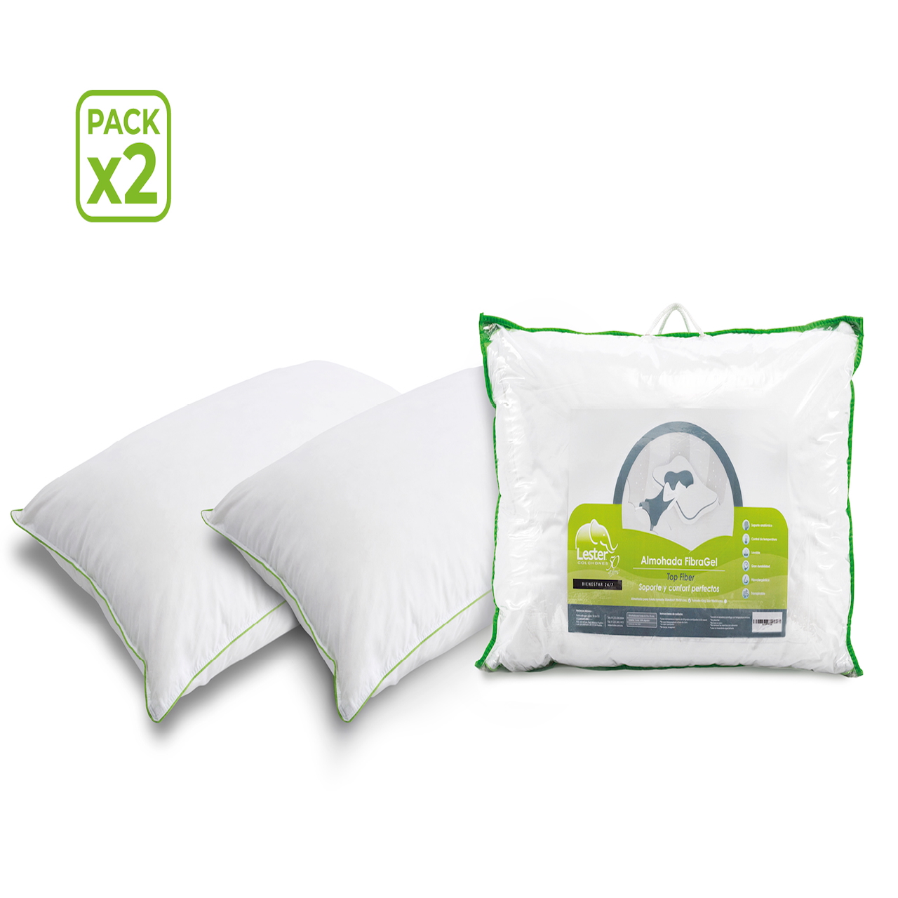 Almohadas Algodón Lester Fiber Ball Estándar 2 Píezas
