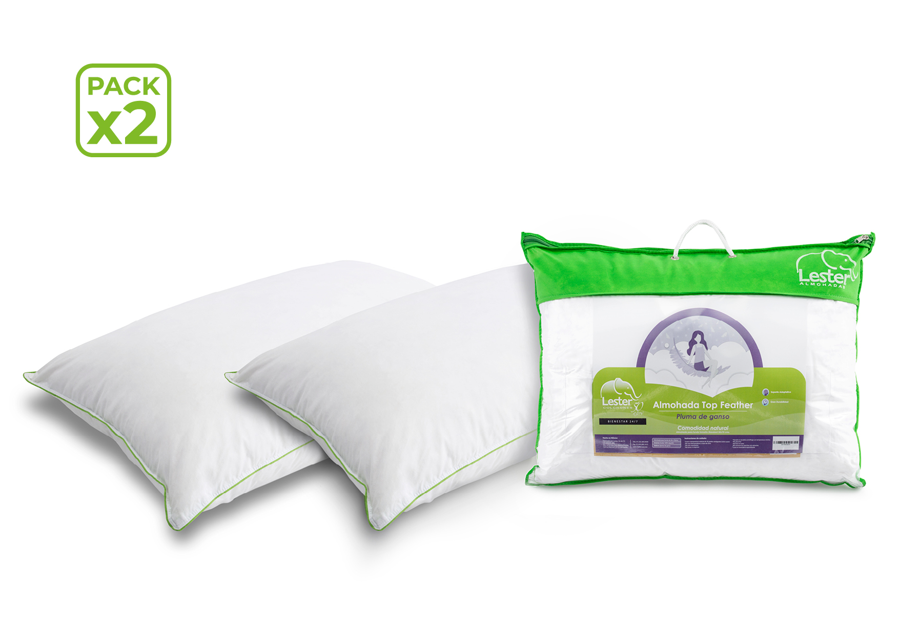 Almohadas Pluma de Ganso y Pato Certificadas Downguard 2 Piezas