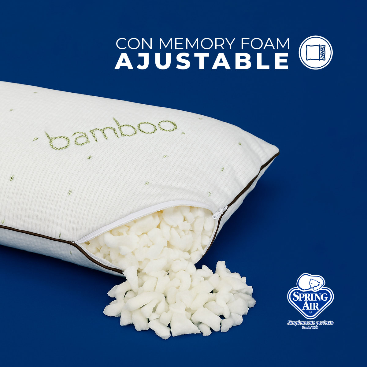 Foto 5 pulgar | Almohada Ajustable Memory Foam Coozy Bamboo, Ipoalergénica, Anti Ácaros Y Transpirable. Funda Removible Suave Y Lavable
