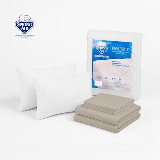 Foto 1 | Pack 2 Almohadas Peach Feel + Cubre Colchón Queen Size Essence Impermeable + Juego De Sábanas Queen Size Essence C
