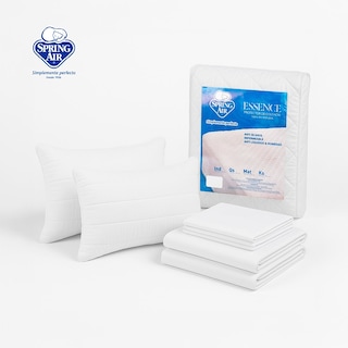 Foto 1 | Pack 2 Almohadas Peach Feel + Cubre Colchón Queen Size Essence Impermeable + Juego De Sábanas Queen Size Essence