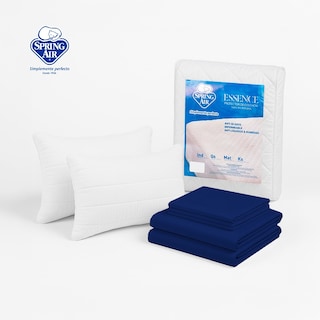 Foto 1 | Pack 2 Almohadas Peach Feel + Cubre Colchón Queen Size Essence Impermeable + Juego De Sábanas Queen Size Essence