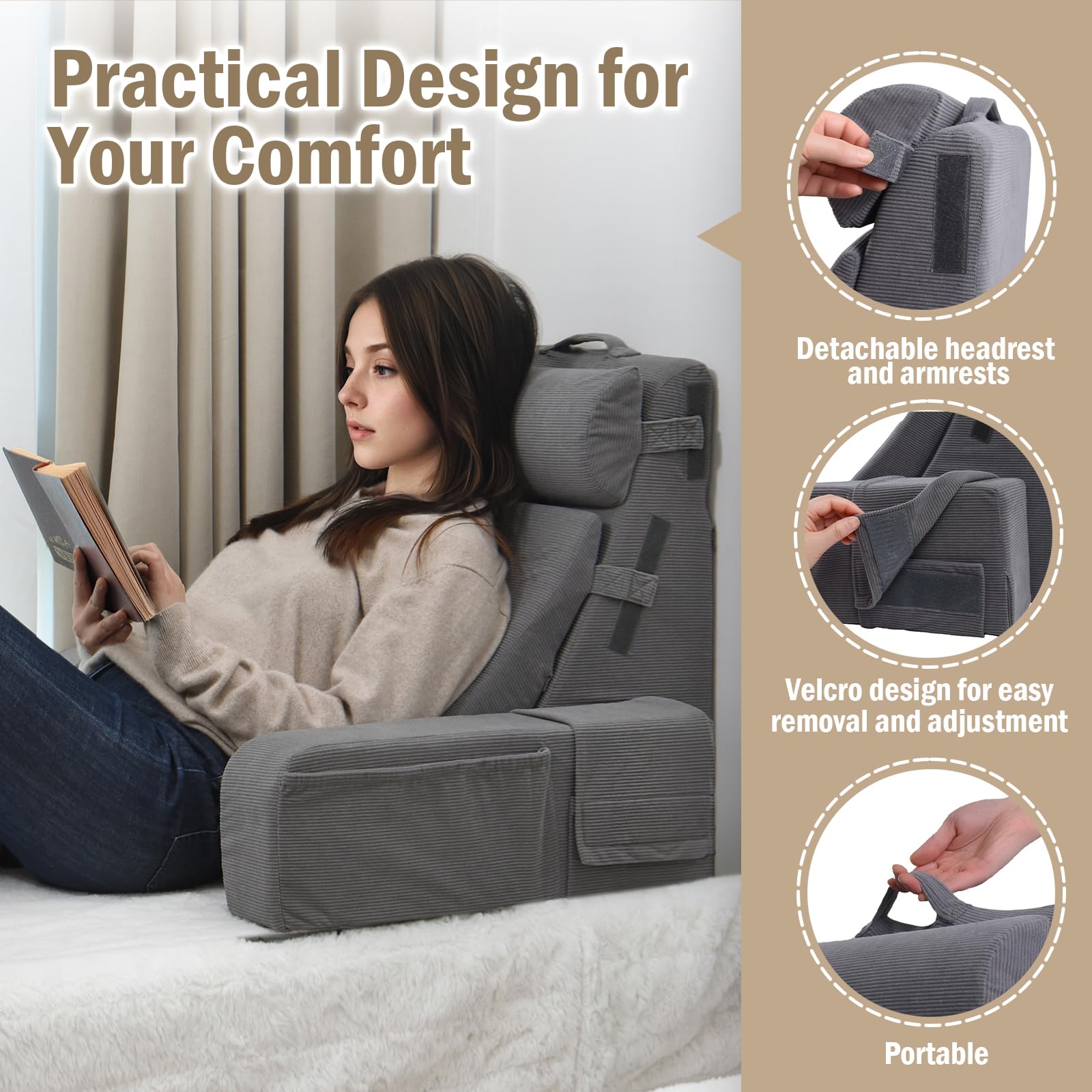 Foto 8 pulgar | Almohada De Lectura Vekkia Con Respaldo Ajustable Para Adultos - Venta Internacional.