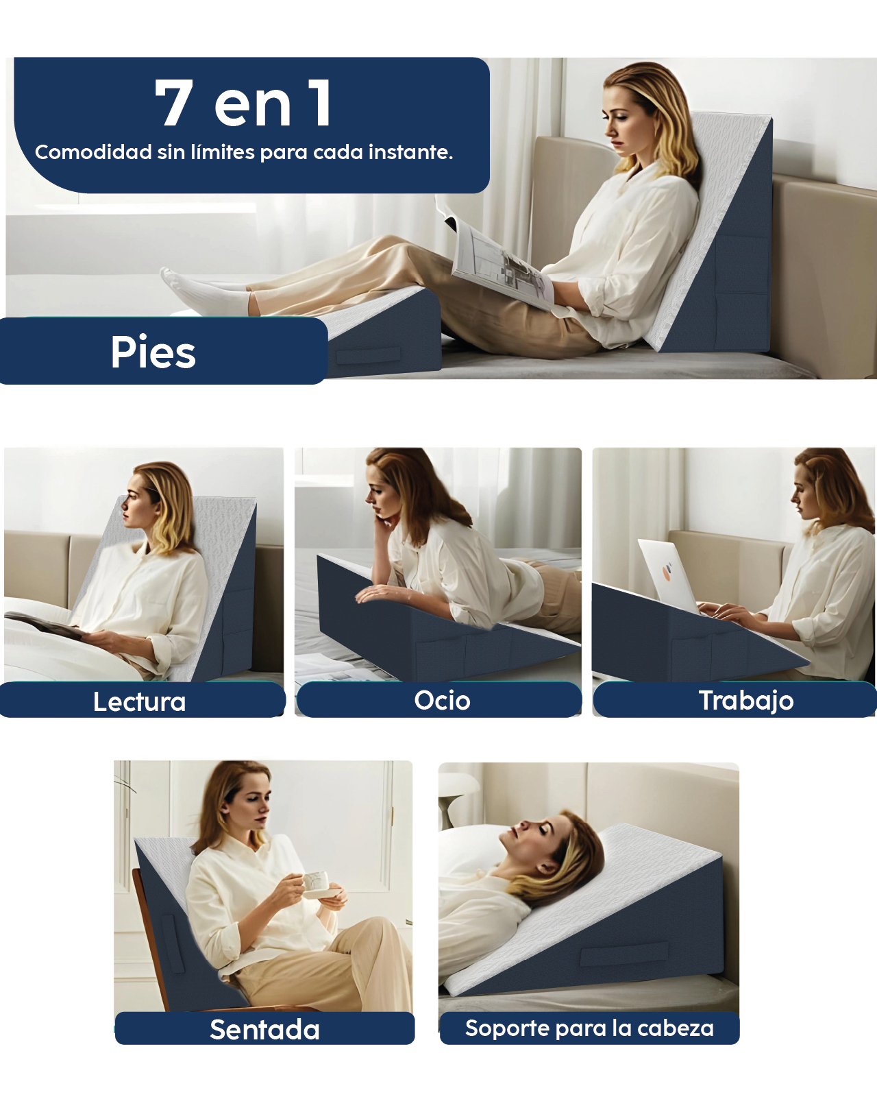 Foto 8 | Dr Joohn Almohada Tipo Cuña Para Cama Ultra Confort Ideal Para Dormir, Antirronquidos Y Antirreflujo Blanco
