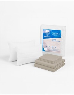 Foto 1 | Pack 2 Almohadas Peach Feel + Cubre Colchon Matrimonial Essence Impermeable + Juego De Sábanas Matrimonial Essenc