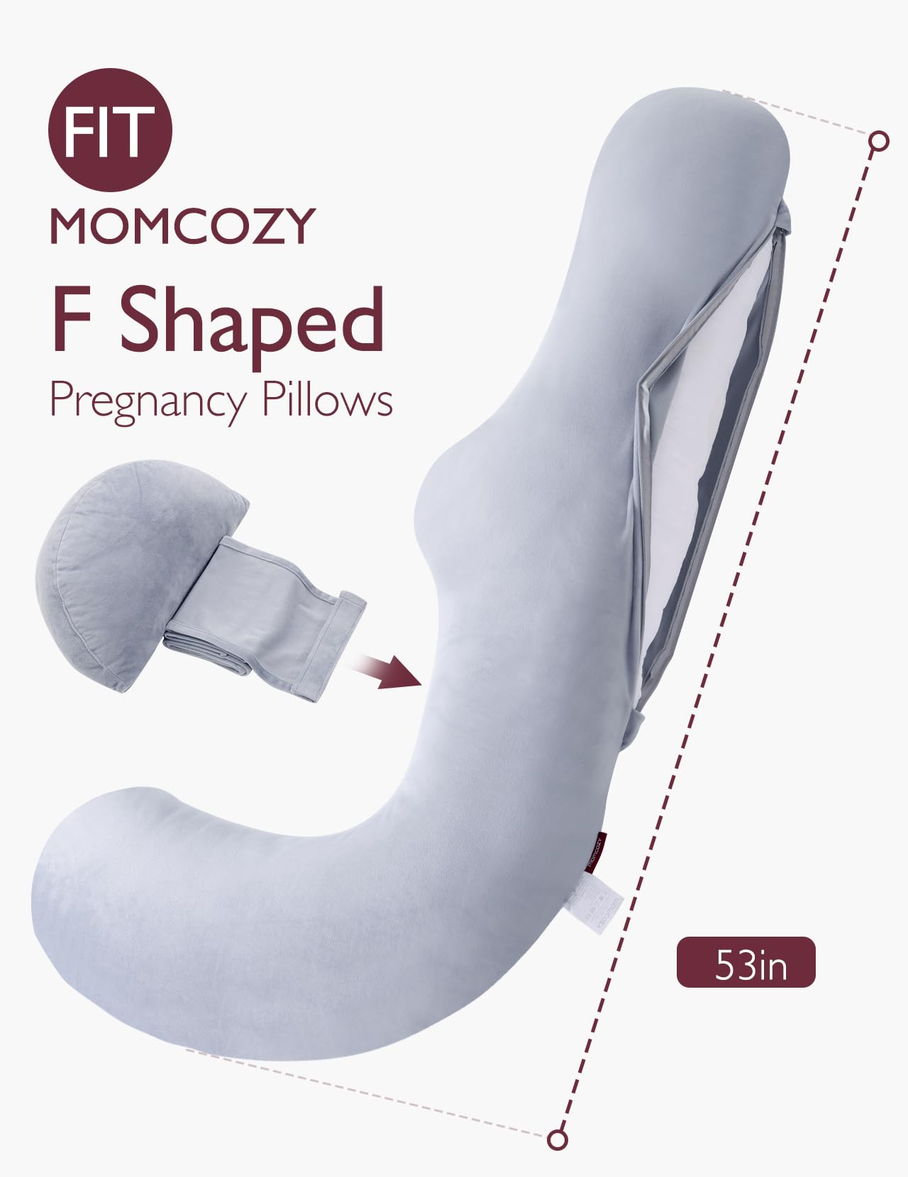 Foto 3 pulgar | Funda De Almohada Para Embarazo Momcozy En Forma De F, 135 Cm, Terciopelo Gris - Venta Internacional.