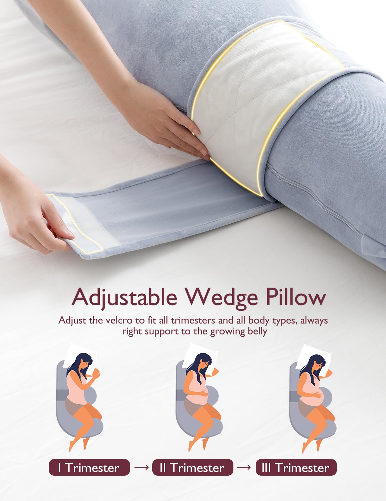 Foto 6 pulgar | Funda De Almohada Para Embarazo Momcozy En Forma De F, 135 Cm, Terciopelo Gris - Venta Internacional.
