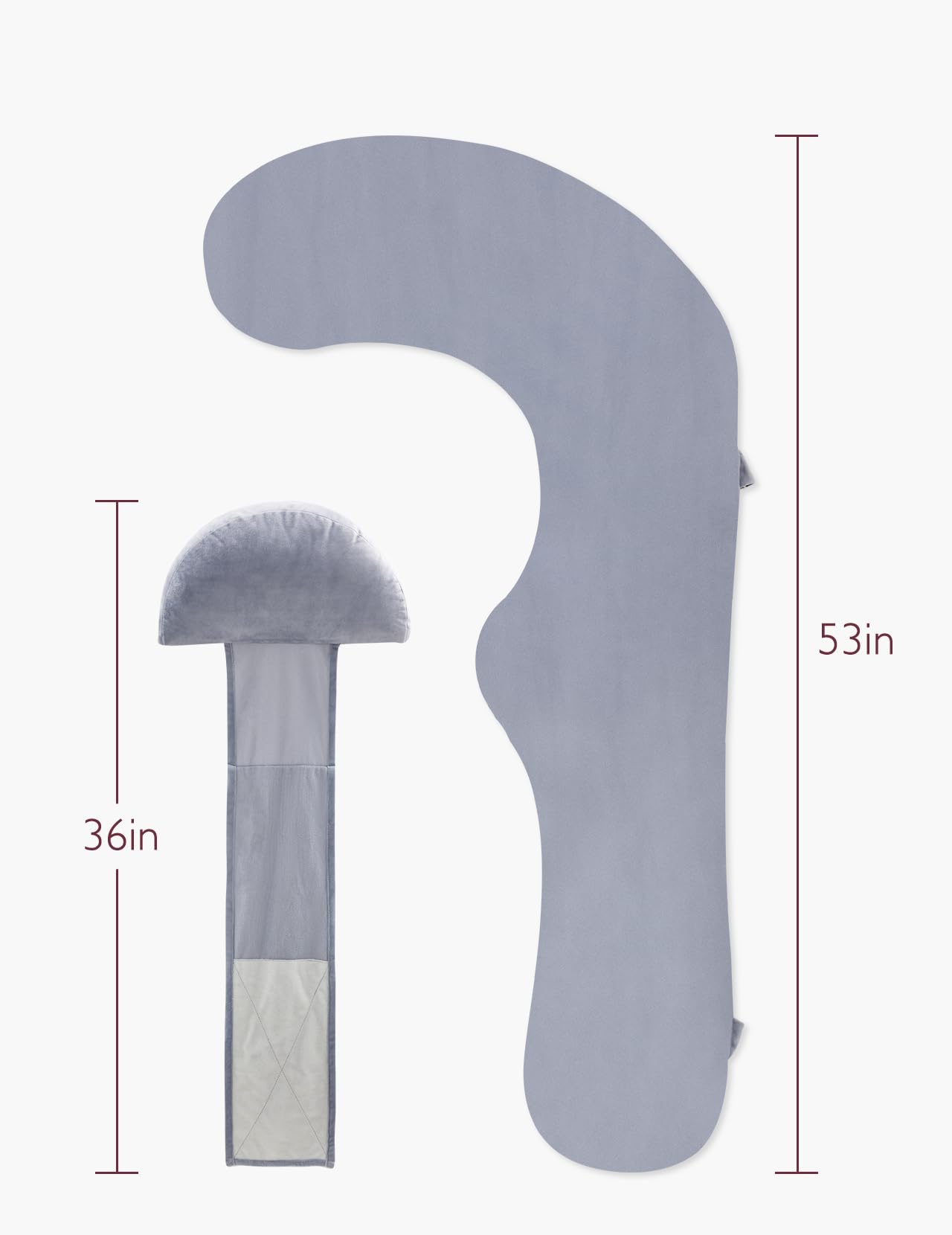 Foto 8 pulgar | Funda De Almohada Para Embarazo Momcozy En Forma De F, 135 Cm, Terciopelo Gris - Venta Internacional.