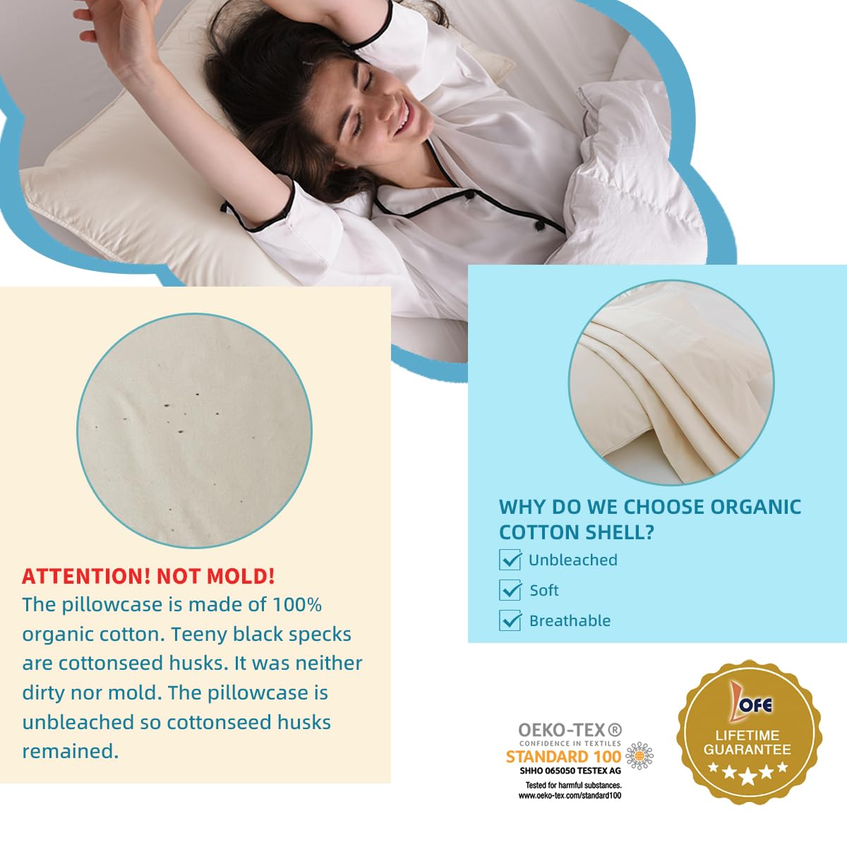 Foto 5 pulgar | Almohada Lofe Organic Standard De 20 X 26 Cm Con Funda De Almohada 100% Algodón - Venta Internacional.