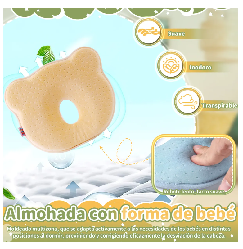 Foto 5 pulgar | Almohada para Bebé Memory Foam Prevención Cabeza Plana
