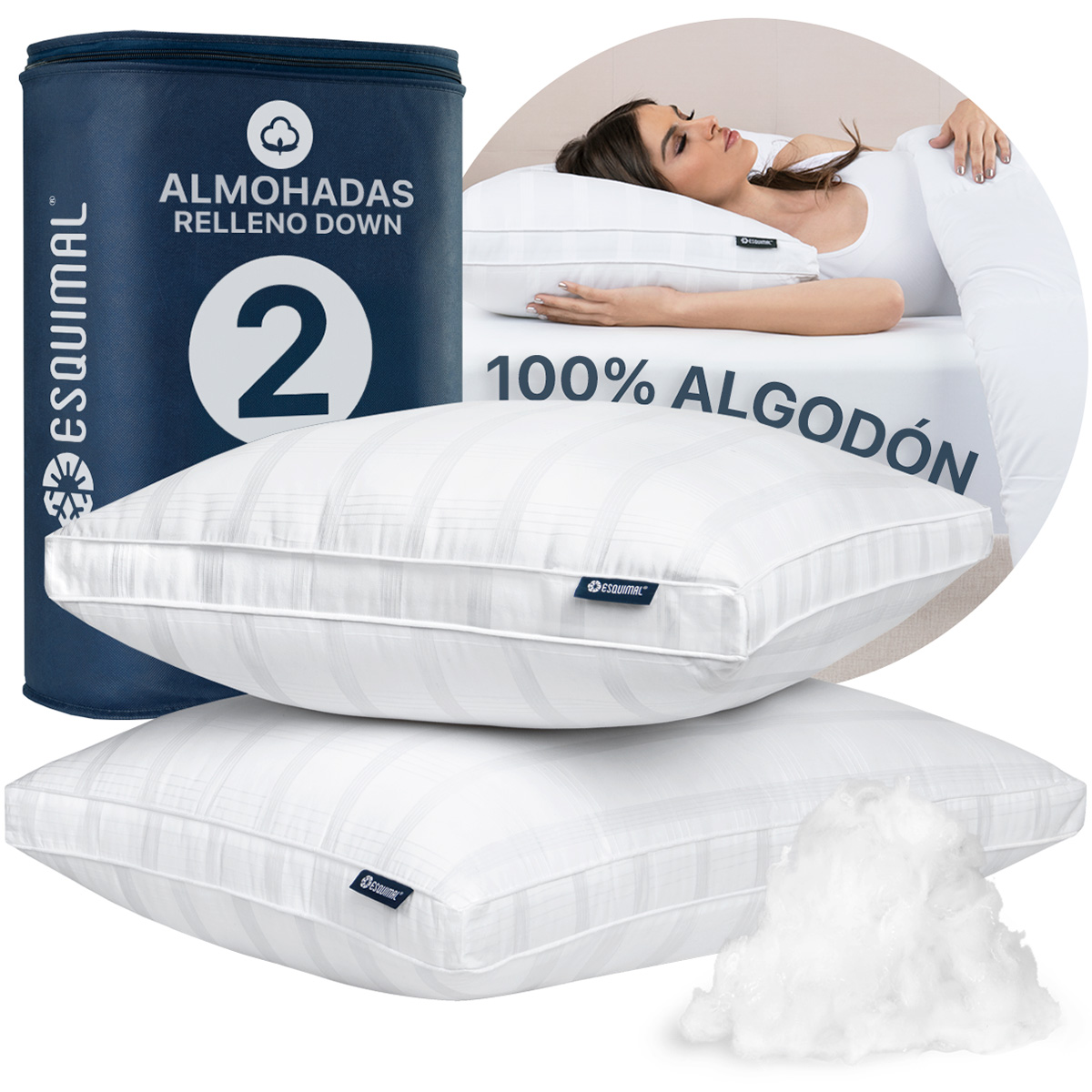 Foto 2 pulgar | Paquete De 2 Almohadas Estándar 100% Algodón Esquimal Con Relleno Tipo Down, Fresca, Transpirable