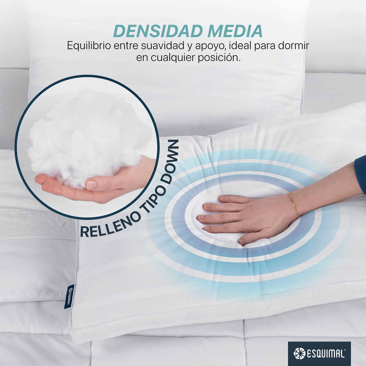 Foto 5 | Paquete De 2 Almohadas Estándar 100% Algodón Esquimal Con Relleno Tipo Down, Fresca, Transpirable