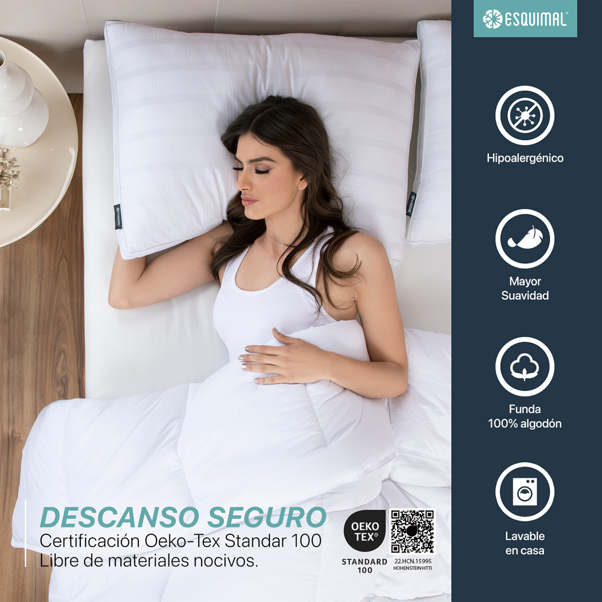 Foto 6 | Paquete De 2 Almohadas Estándar 100% Algodón Esquimal Con Relleno Tipo Down, Fresca, Transpirable