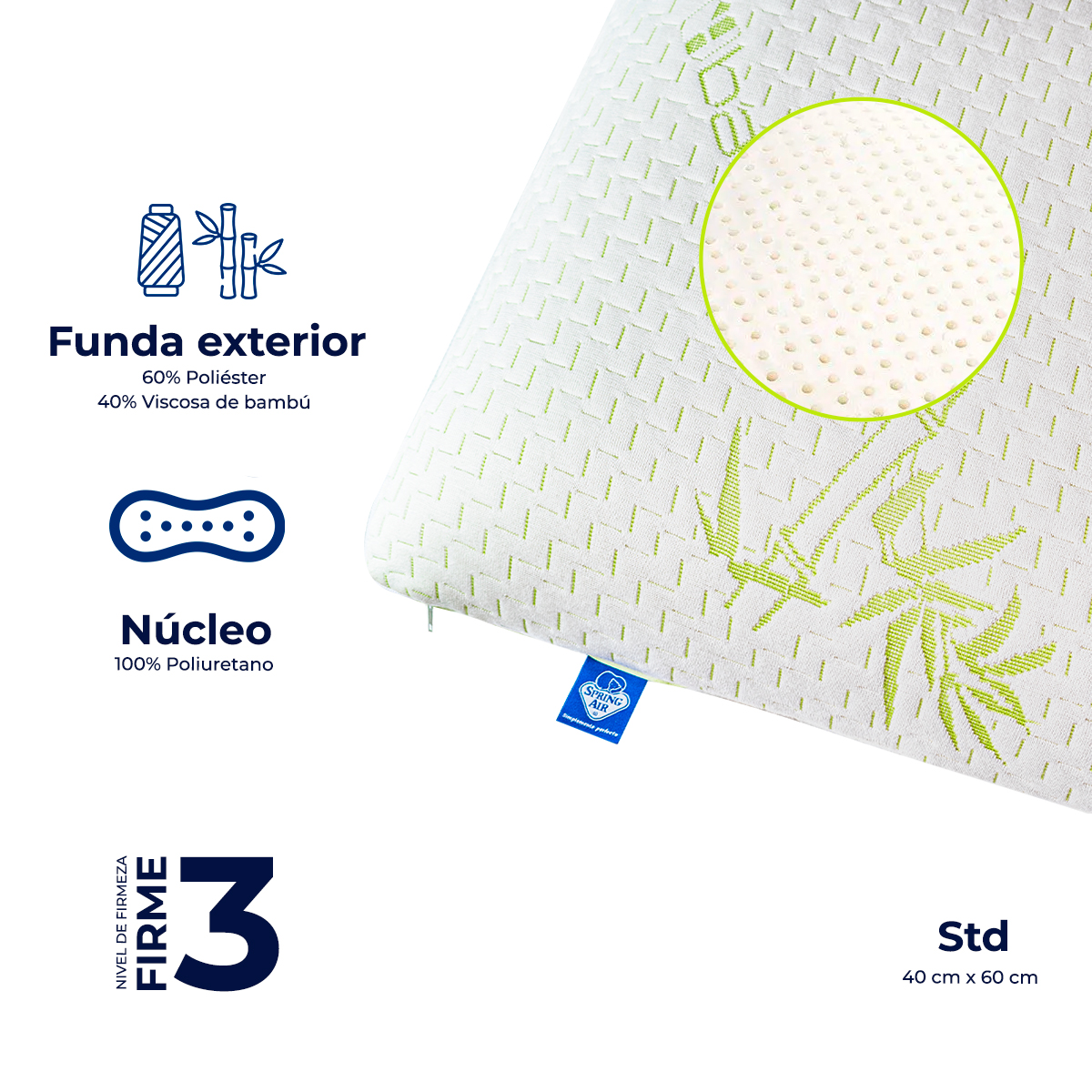Foto 4 | Almohada Individual Spring Air Bamboo – Suave, Hipoalergénica Y Fresca