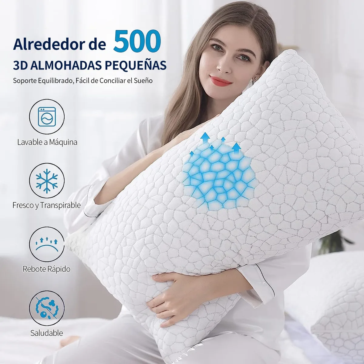 Foto 3 pulgar | Almohada Memory Foam Inteligente Gel Ajustable Matrimonial  Eo Safe Importsesi-20385 Blanco