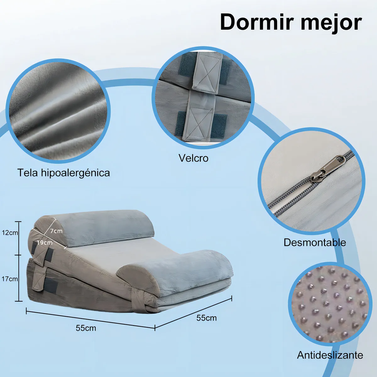 Foto 3 | Juego De 4 Almohadas Ajustables De Cuña Para Cama Eo Safe Imports Esi-20397 Gris