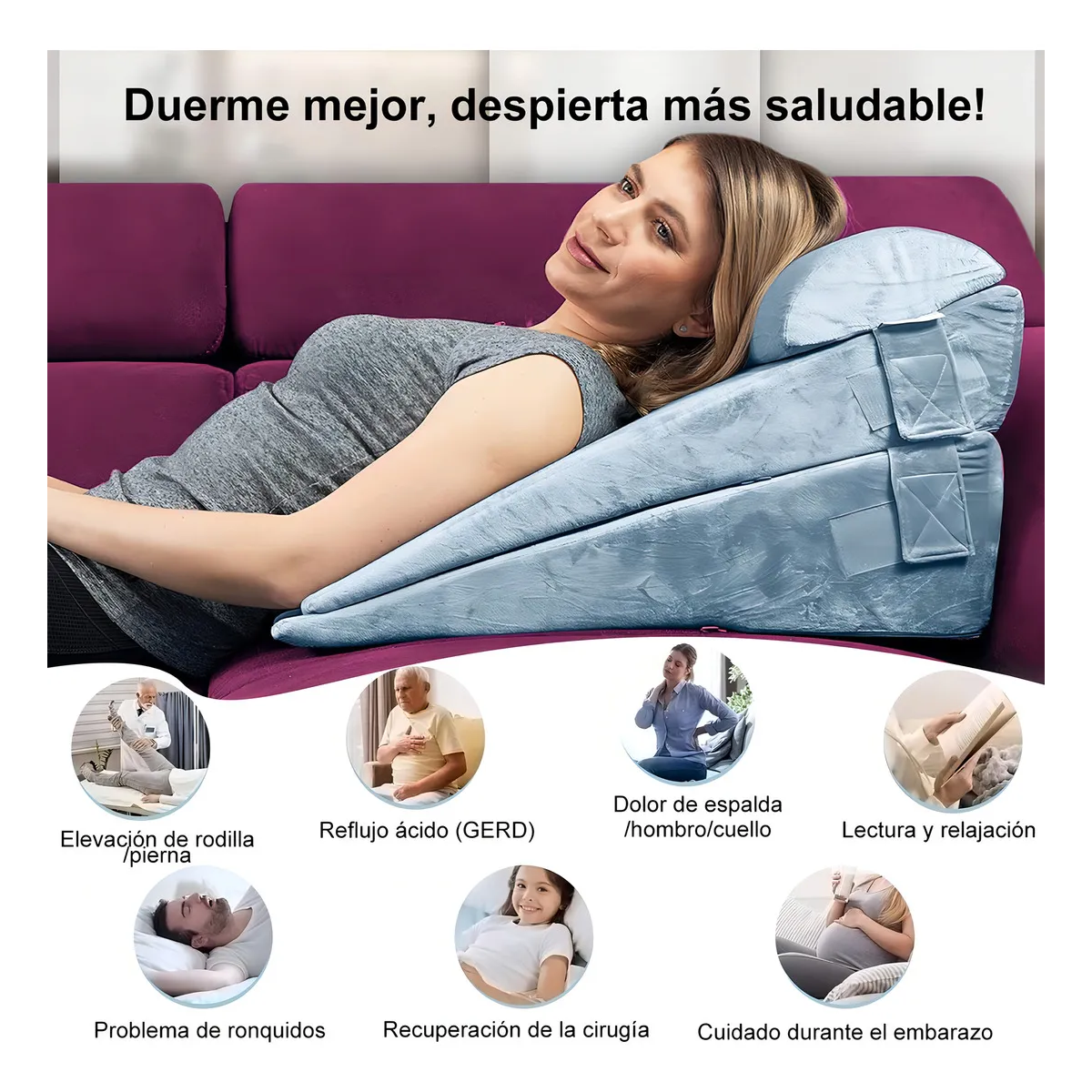 Foto 4 | Juego De 4 Almohadas Ajustables De Cuña Para Cama Eo Safe Imports Esi-20397 Gris