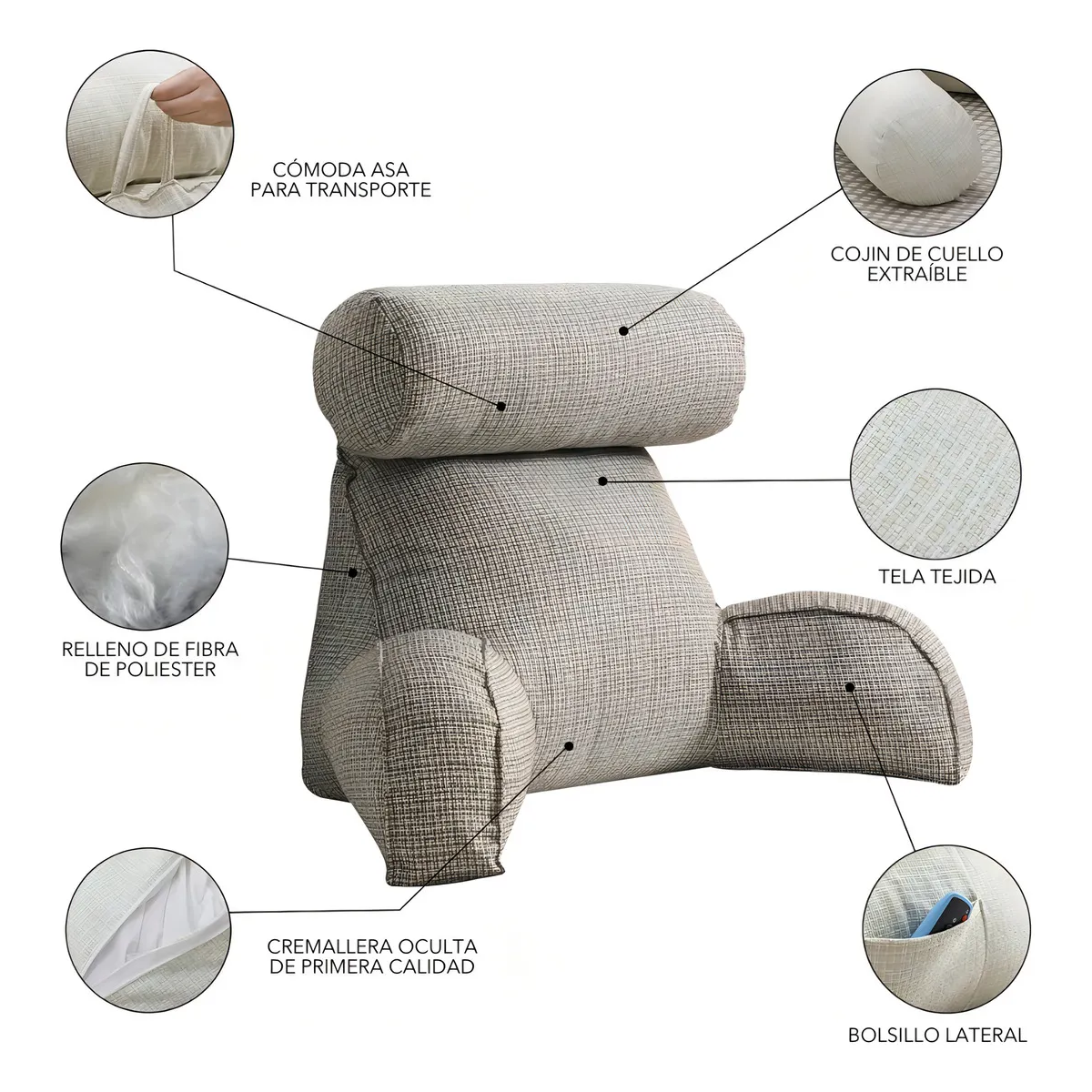 Foto 4 pulgar | Almohada De Lectura Para Cama Con Descansa Brazos  Eo Safe Imports Esi-20394 Gris