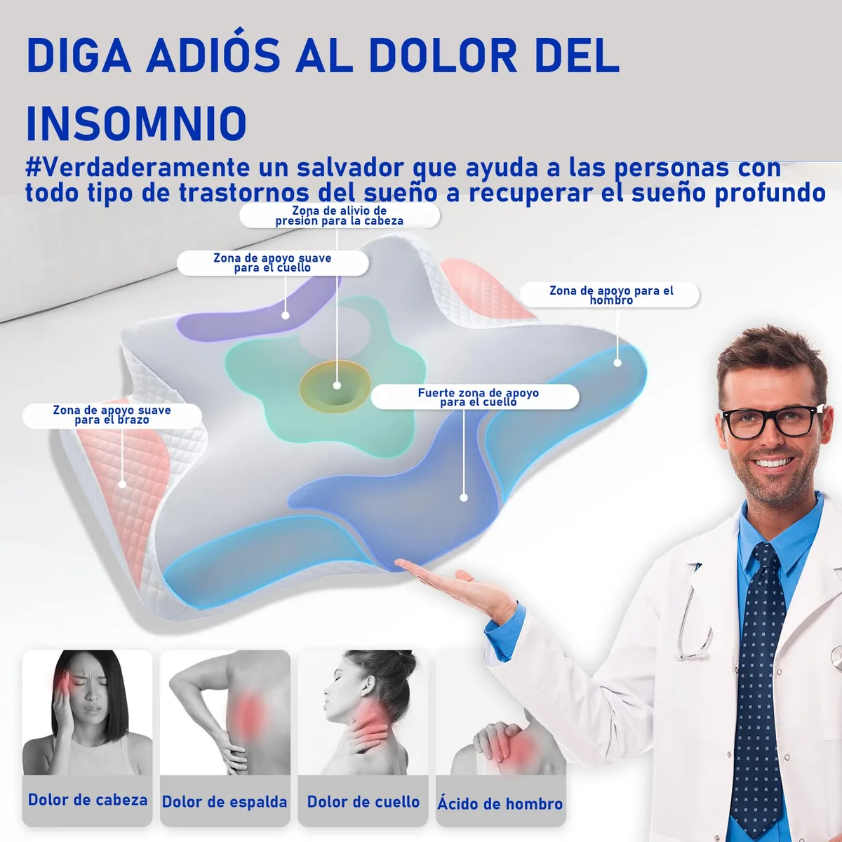 Foto 3 | Almohada Memory Foam Ortopédica Ergonómica Cervical Confort  Eo Safe Imports Esi-20387 Blanco