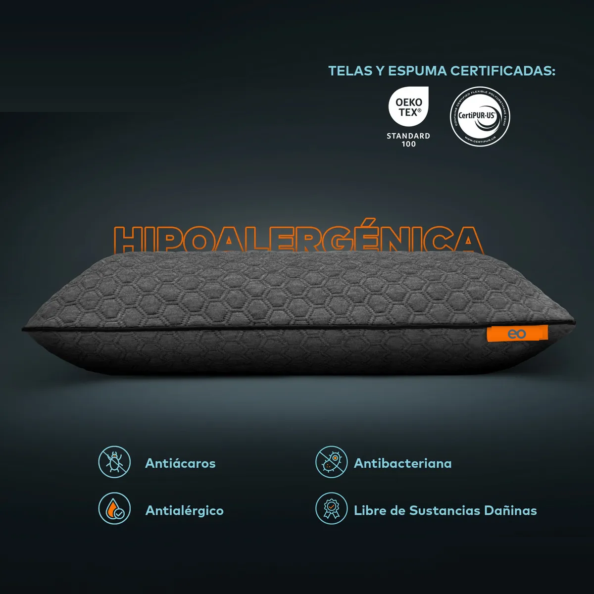 Foto 4 pulgar | 2 Almohadas Memory Foam Carbón Estándar   Eo Safe Imports Esi-20386 Gris
