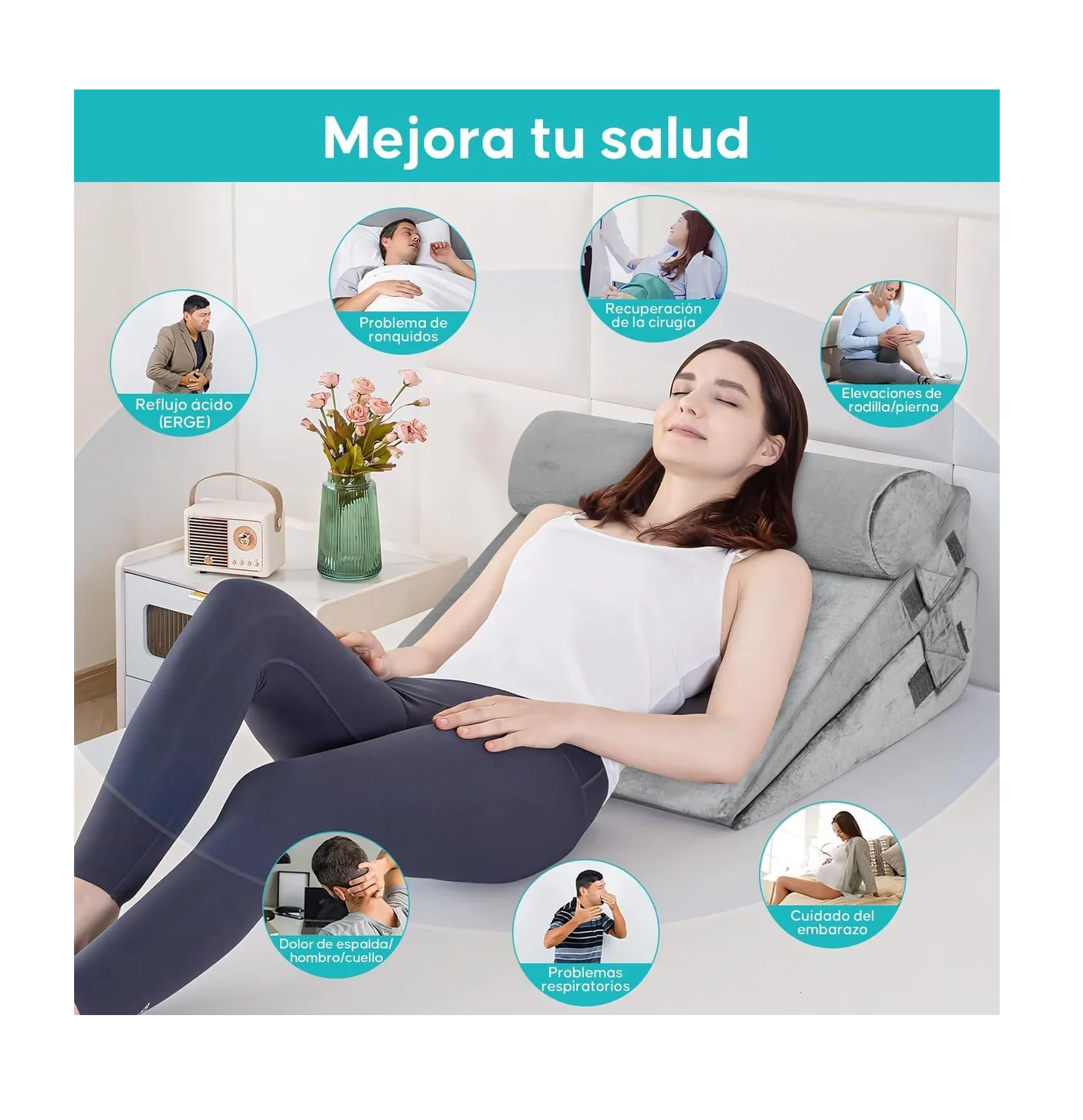 Foto 3 pulgar | Juego De 4 Almohadas Ajustables De Cuña Para Cama  Gris Claro