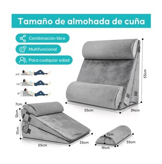 Foto 3 | Juego De 4 Almohadas Ajustables De Cuña Para Cama Gris Claro
