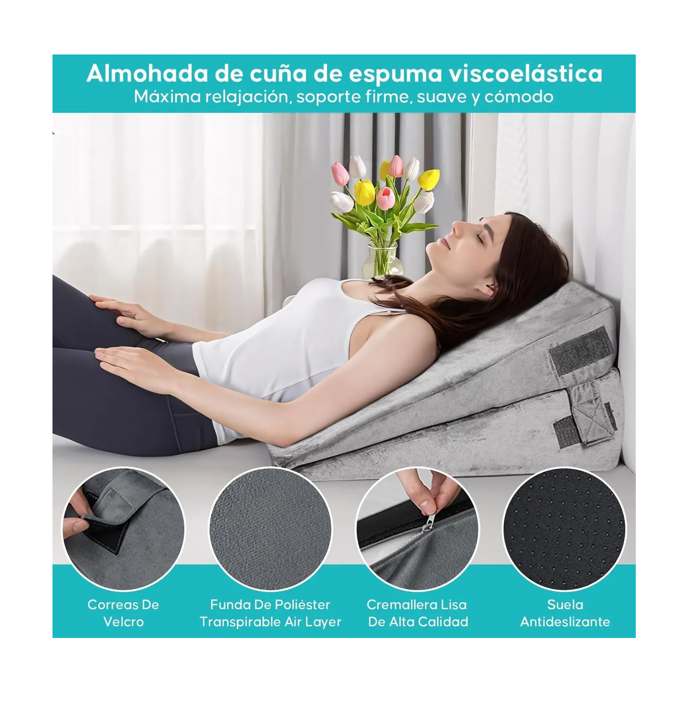 Foto 5 pulgar | Juego De 4 Almohadas Ajustables De Cuña Para Cama  Gris Claro