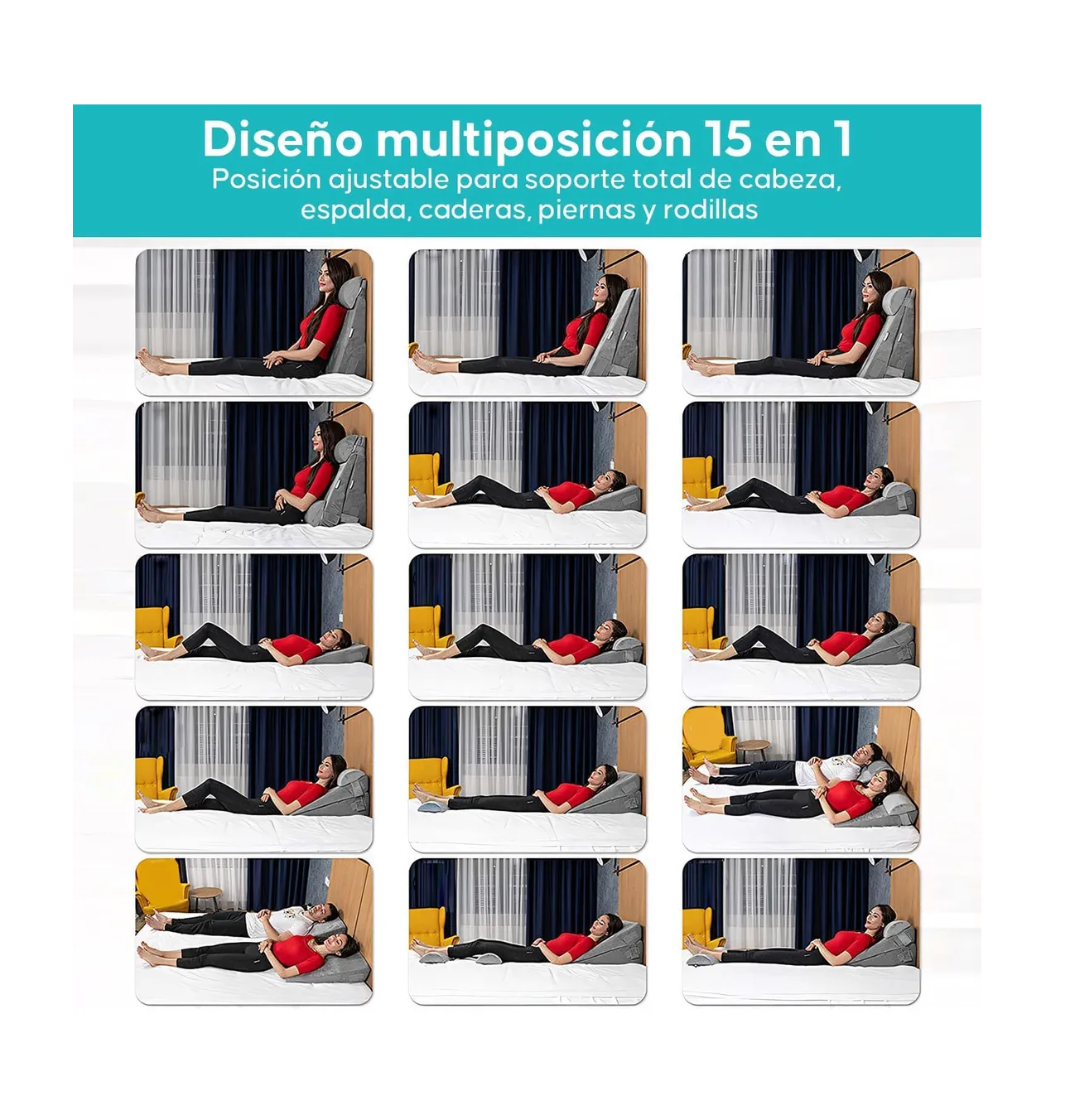 Foto 6 pulgar | Juego De 4 Almohadas Ajustables De Cuña Para Cama  Gris Claro